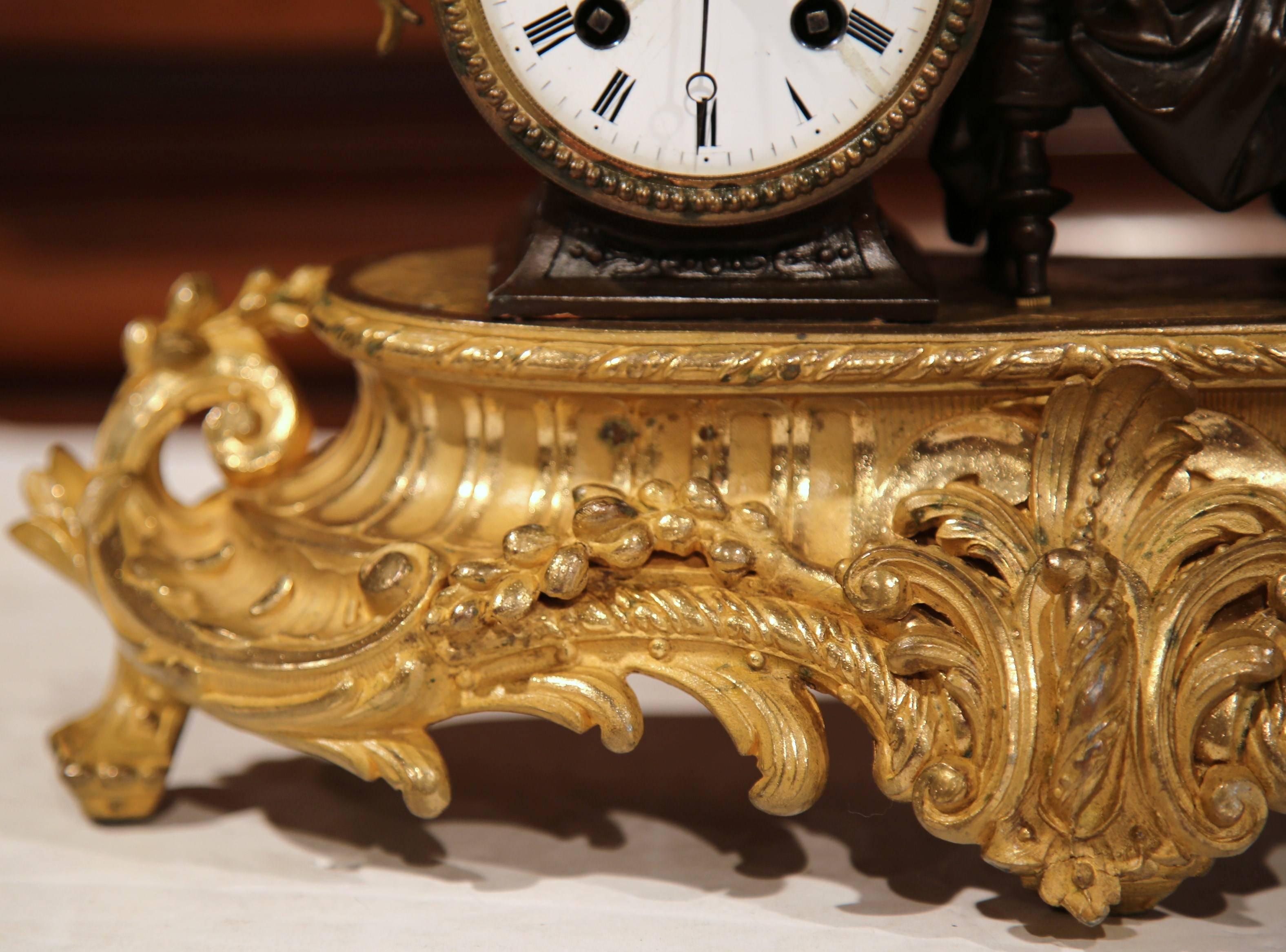 19th Century French Louis XV Bronze Mantel or Desk Clock with Mother and Child In Excellent Condition In Dallas, TX