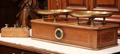 19th Century French Napoleon III Walnut Scale with Brass Plates and Weights Set