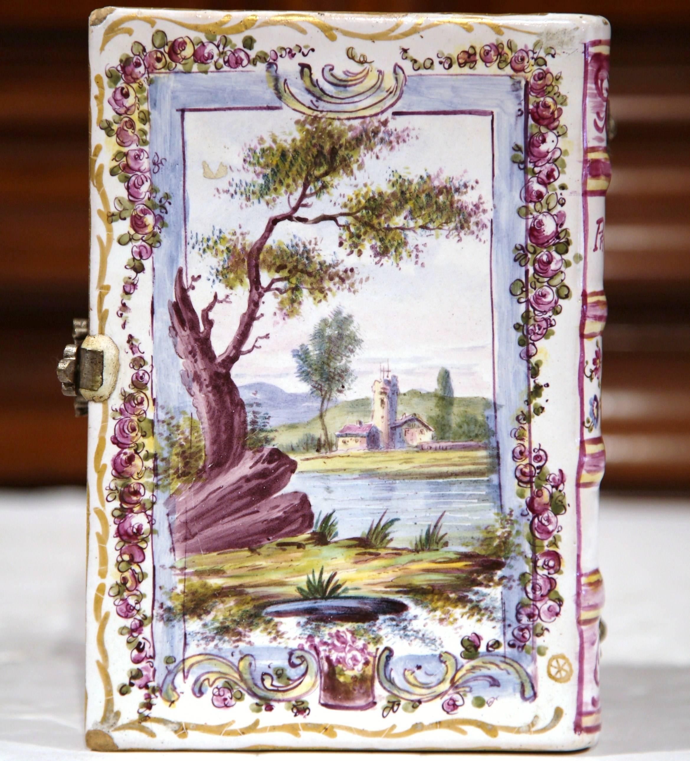 Bronze Early 19th Century French Hand-Painted Porcelain Jewelry Box Shaped as a Book
