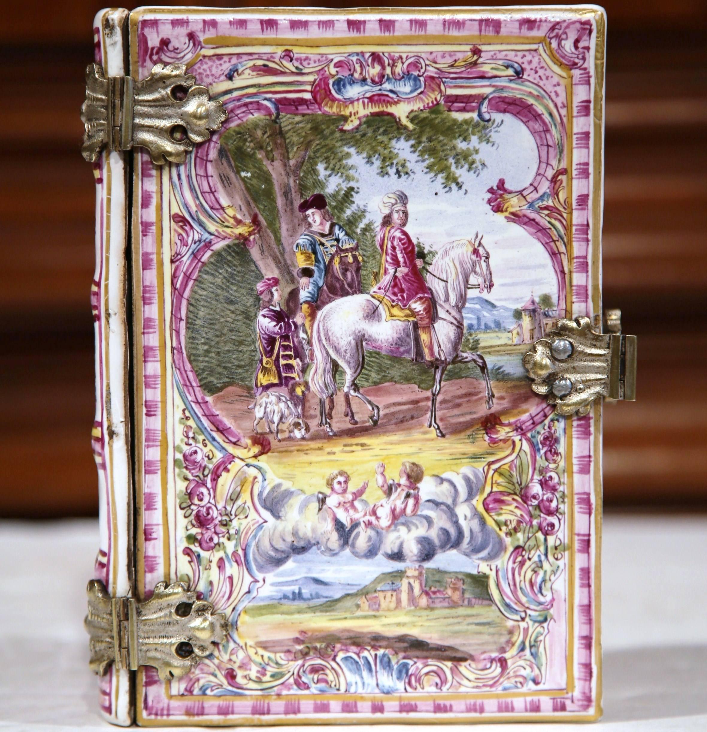 Early 19th Century French Hand-Painted Porcelain Jewelry Box Shaped as a Book 1