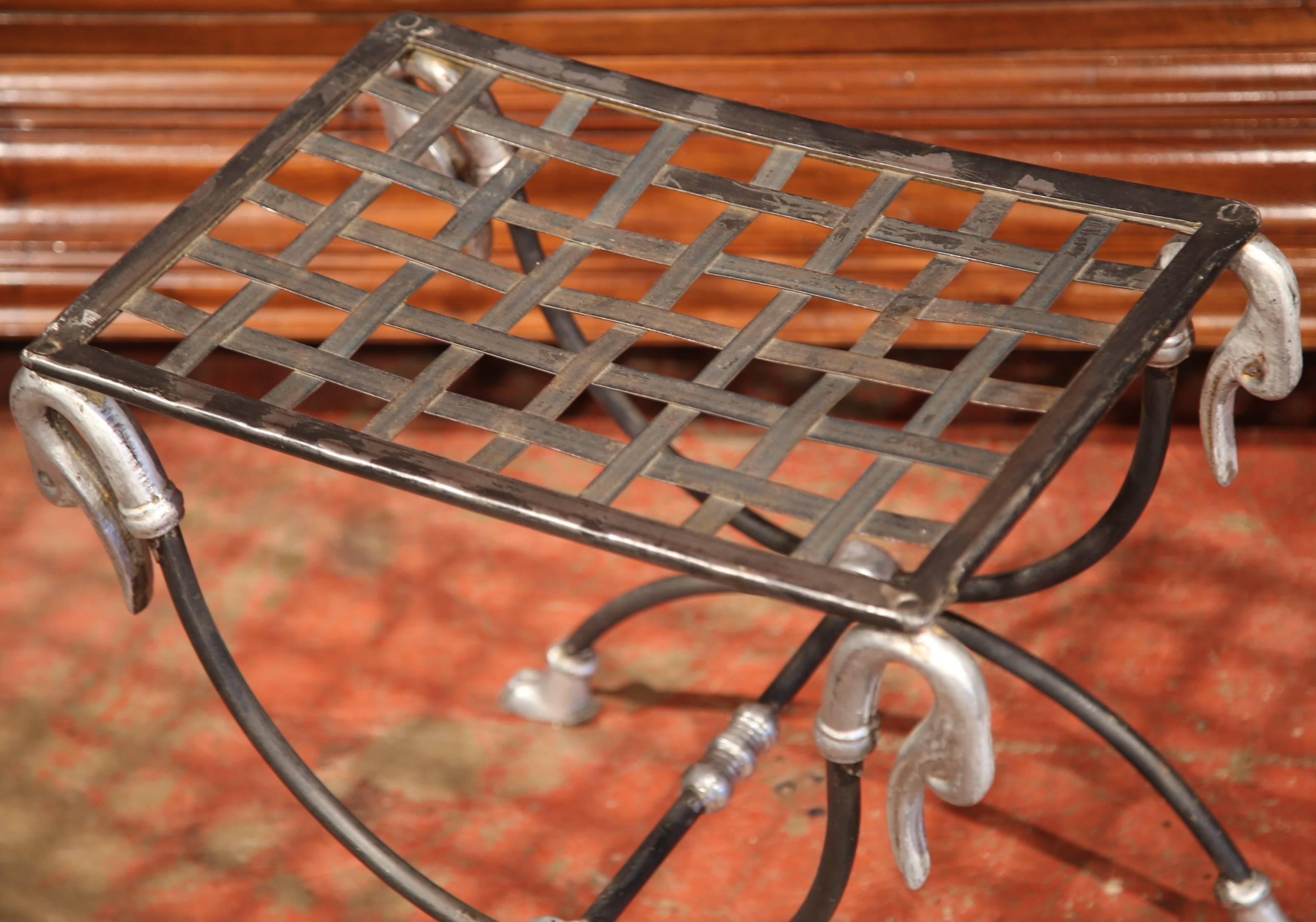 Early 20th Century, French Polished Iron Stool with Swan Faces 1