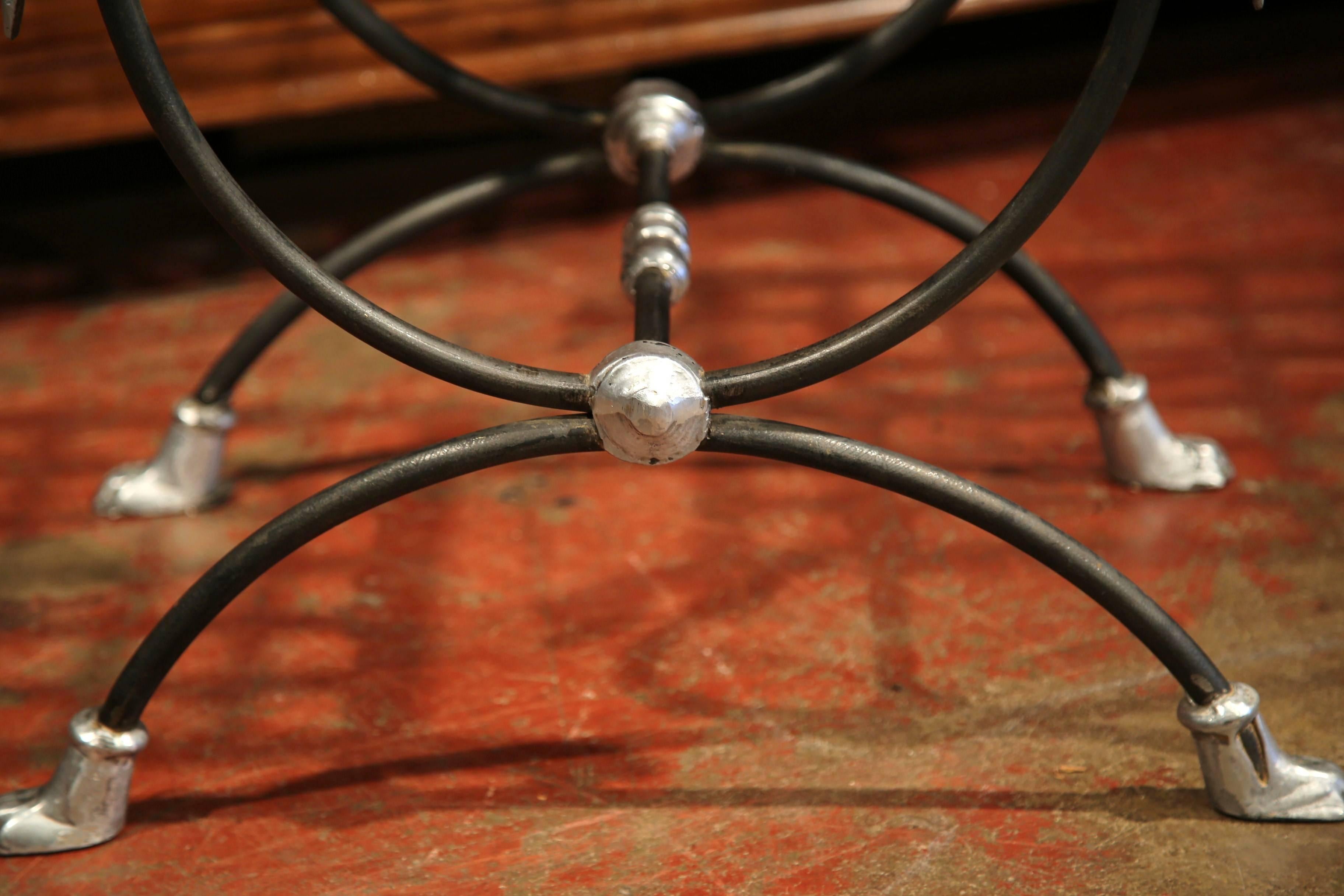 Early 20th Century, French Polished Iron Stool with Swan Faces 2