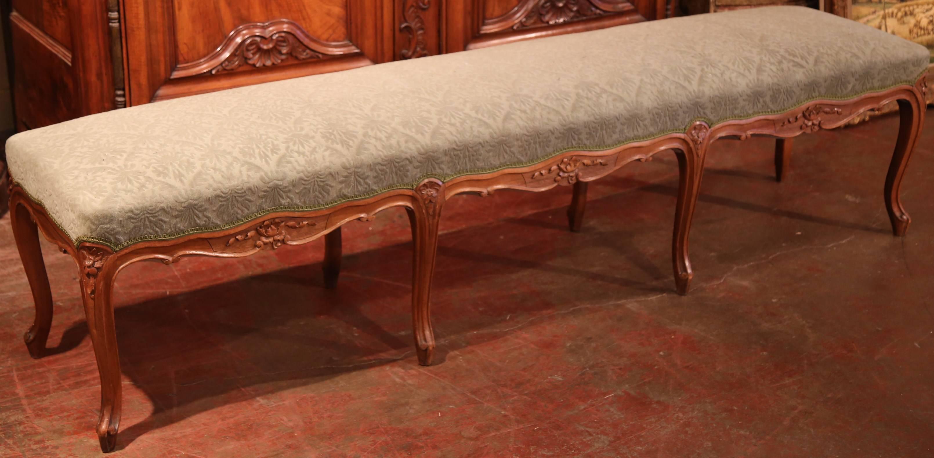 19th Century French Louis XV Carved Walnut Eight-Leg Backless Bench In Excellent Condition In Dallas, TX
