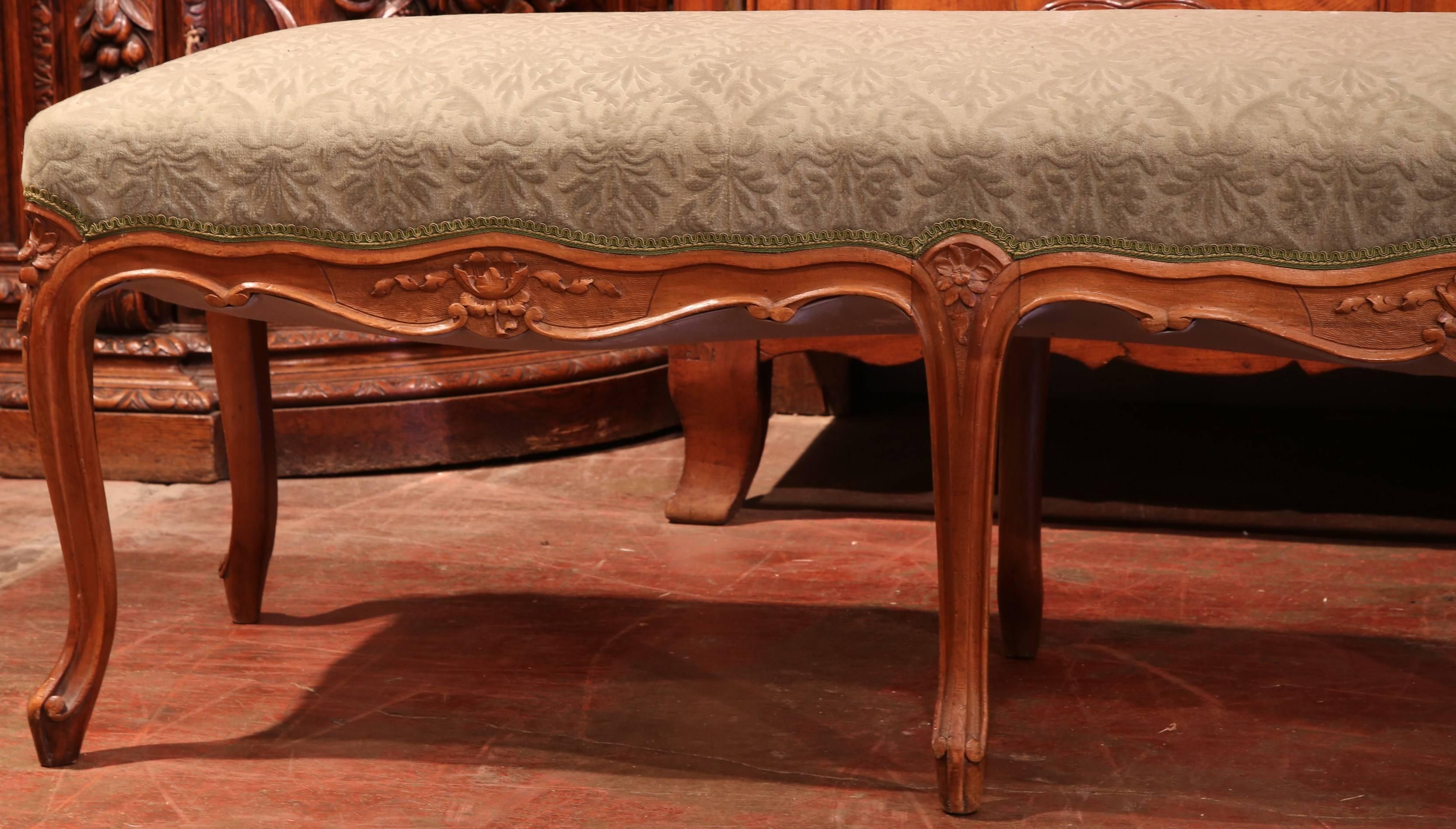19th Century French Louis XV Carved Walnut Eight-Leg Backless Bench 3