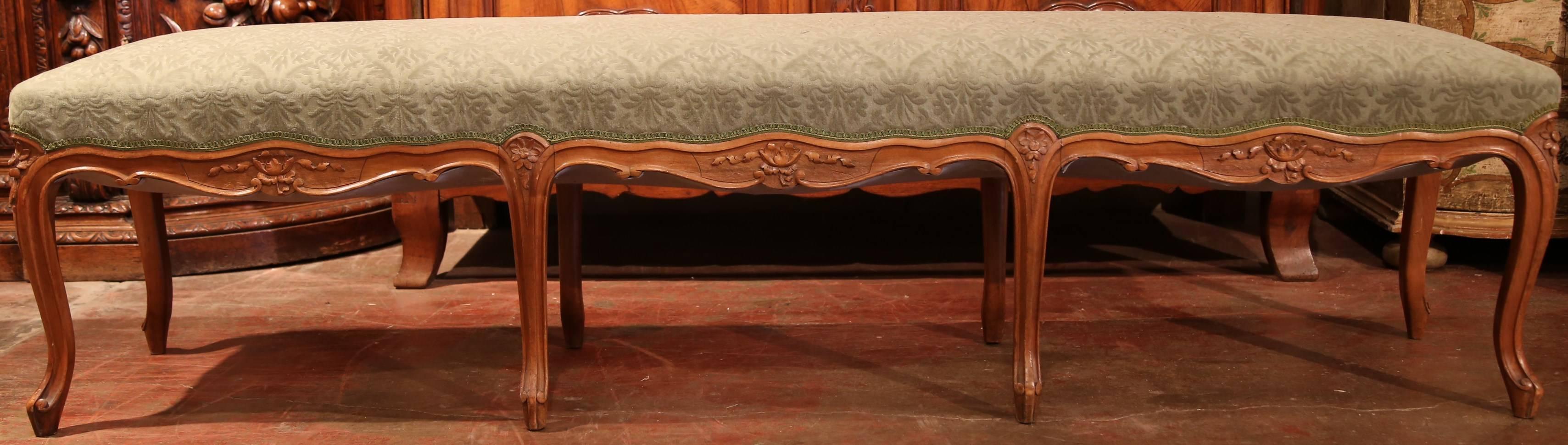 19th Century French Louis XV Carved Walnut Eight-Leg Backless Bench 2