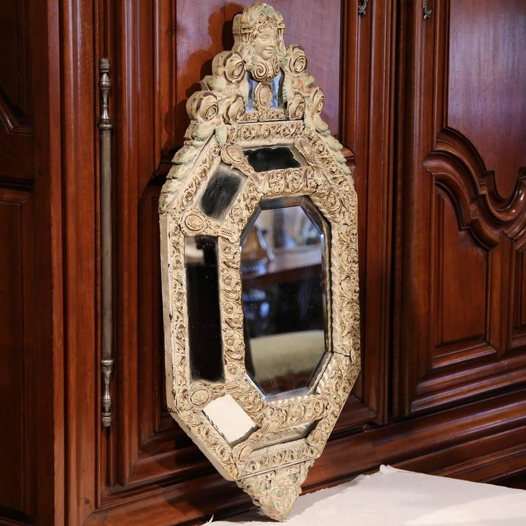 19th Century French Hand Painted Octagonal Repousse Overlay Tole Wall