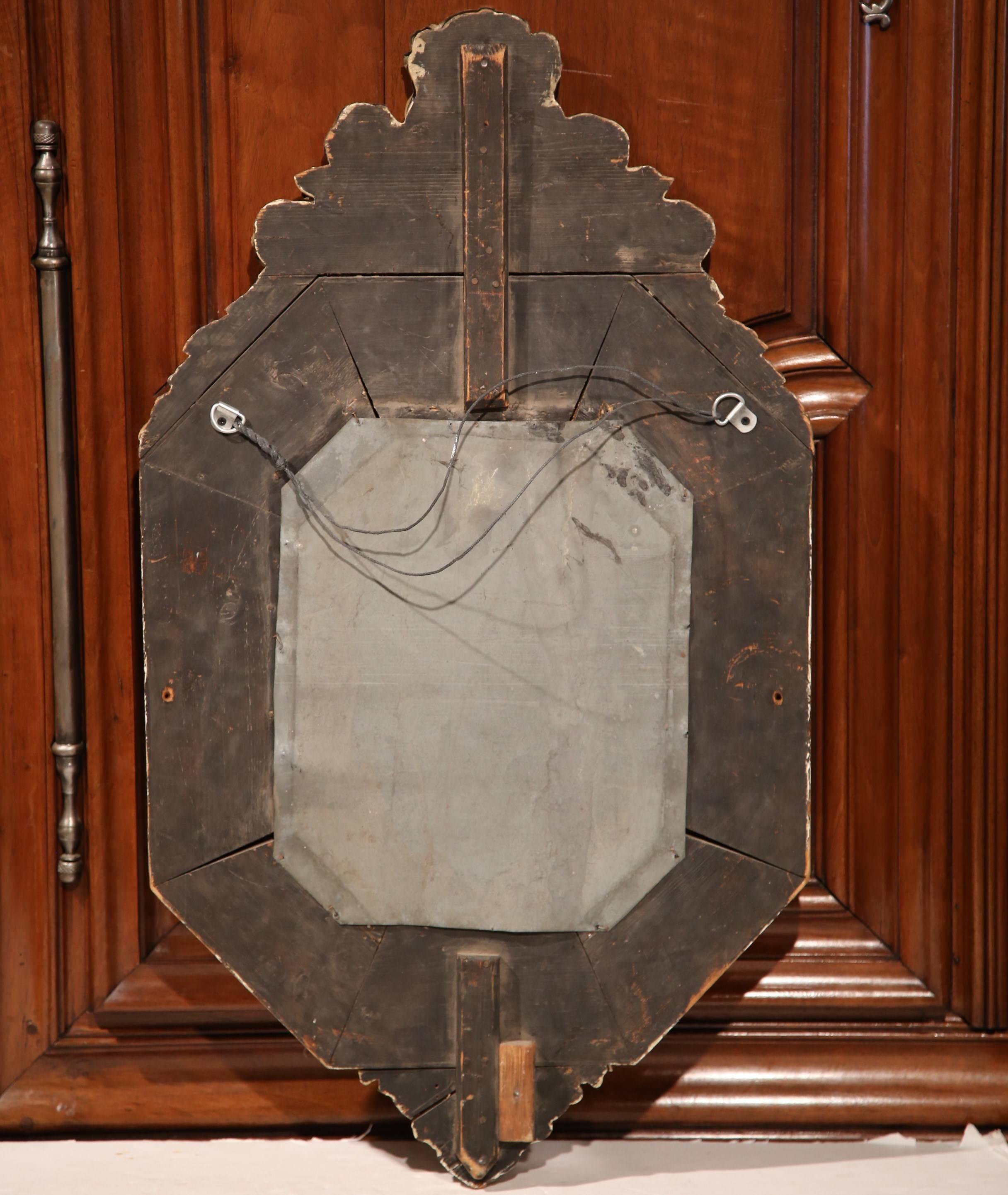 19th Century French Hand Painted Octagonal Repousse Overlay Tole Wall Mirror 2