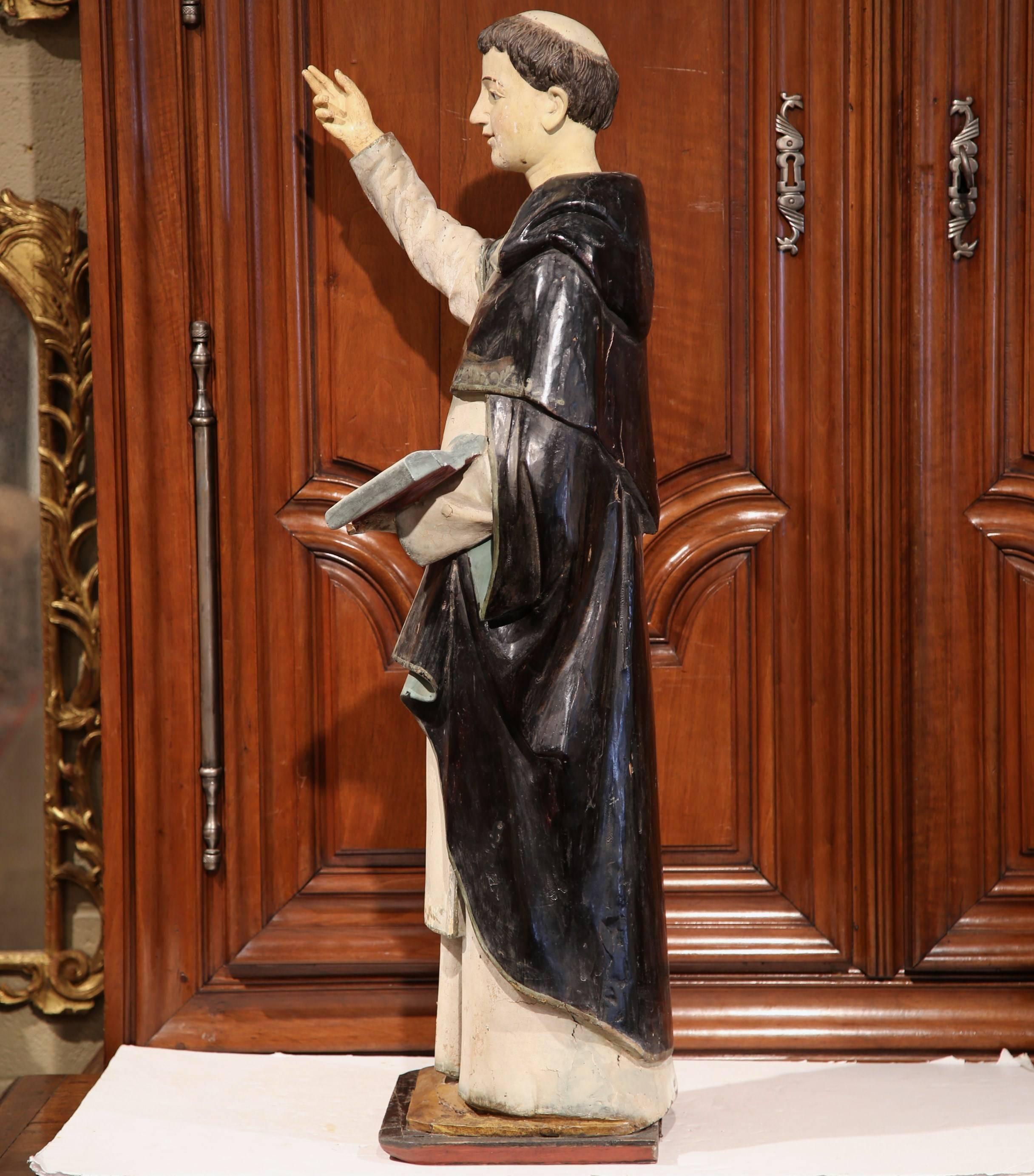 Hand-Carved Early 18th Century Italian Carved and Painted Statue of Saint Thomas Aquinas