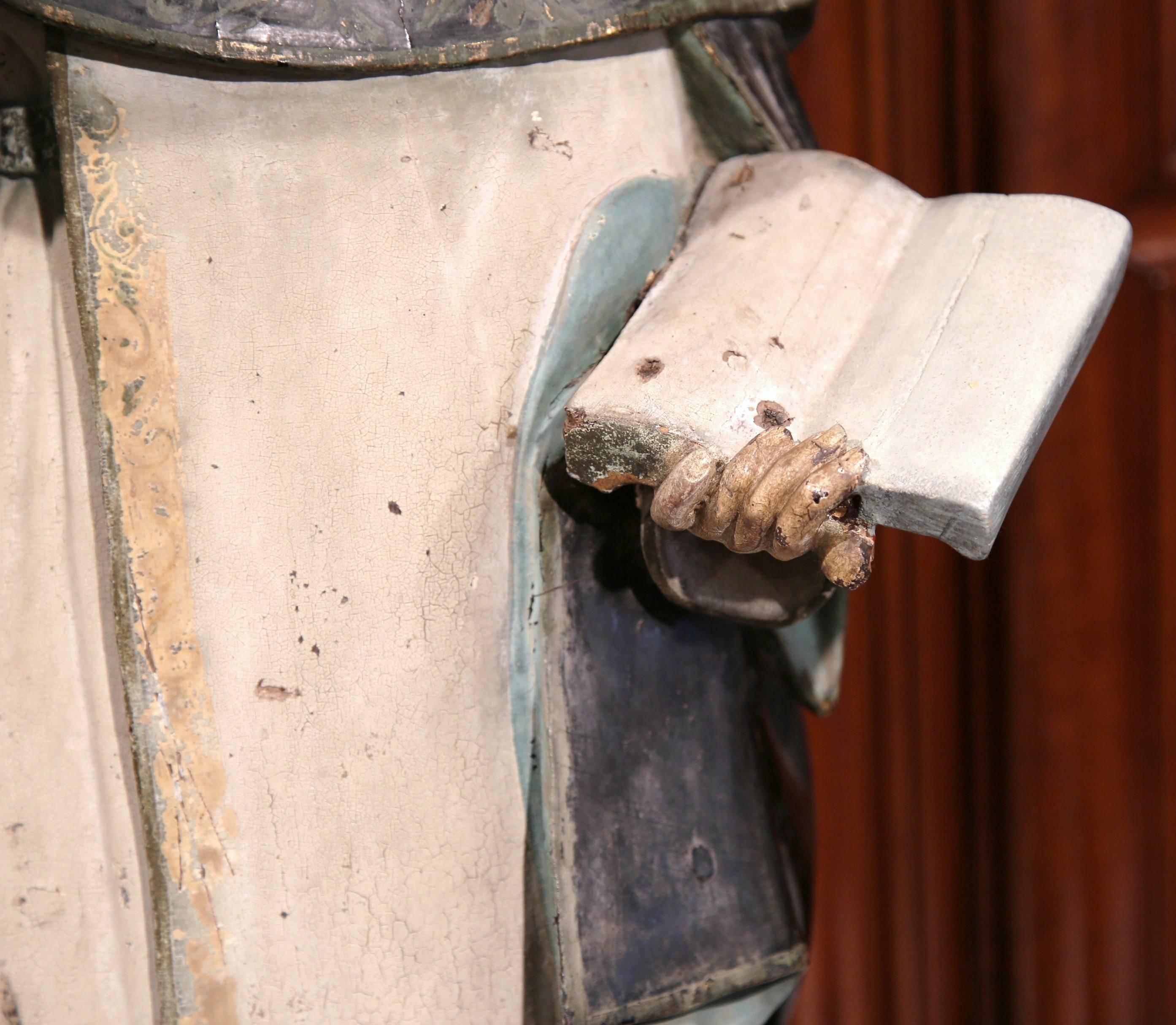 Early 18th Century Italian Carved and Painted Statue of Saint Thomas Aquinas In Excellent Condition In Dallas, TX