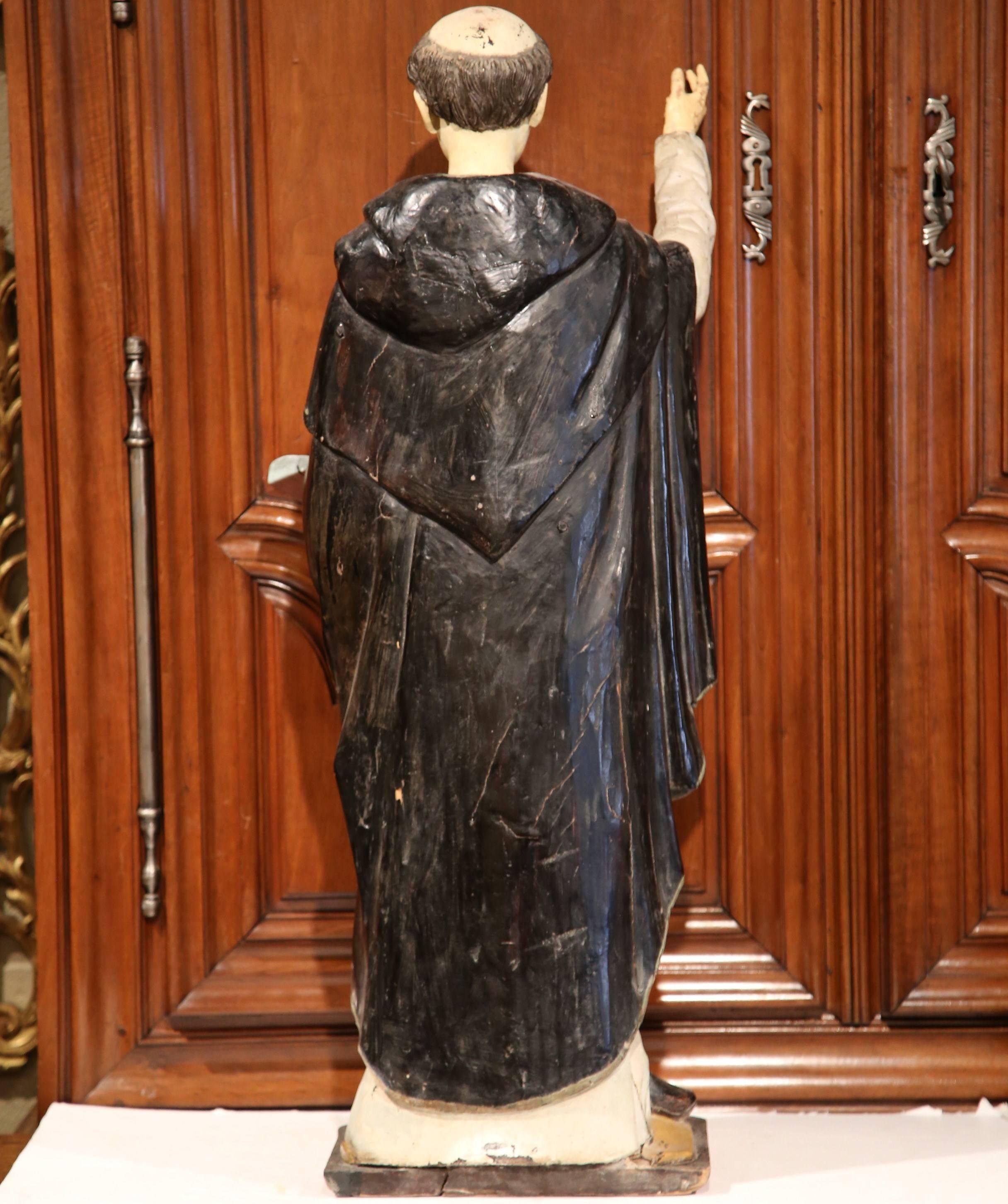Wood Early 18th Century Italian Carved and Painted Statue of Saint Thomas Aquinas