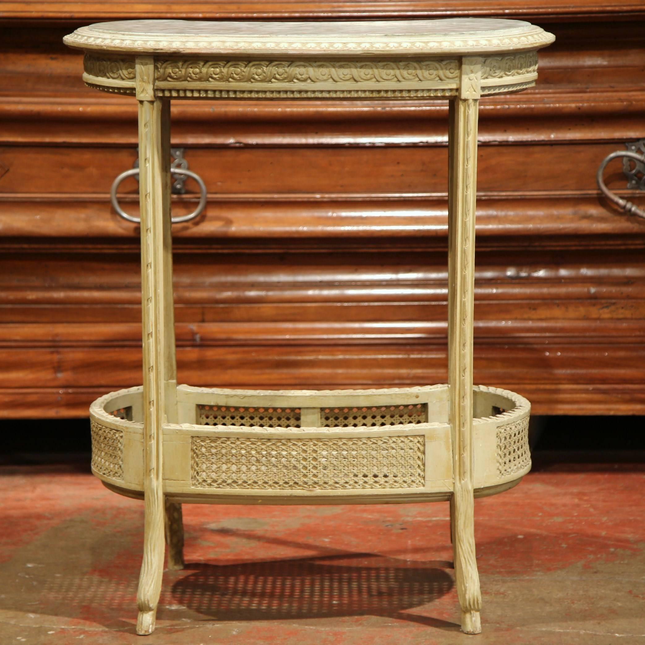 19th Century French Louis XVI Carved and Painted Kidney Table with Marble Top 5