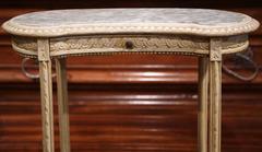 19th Century French Louis XVI Carved and Painted Kidney Table with Marble Top