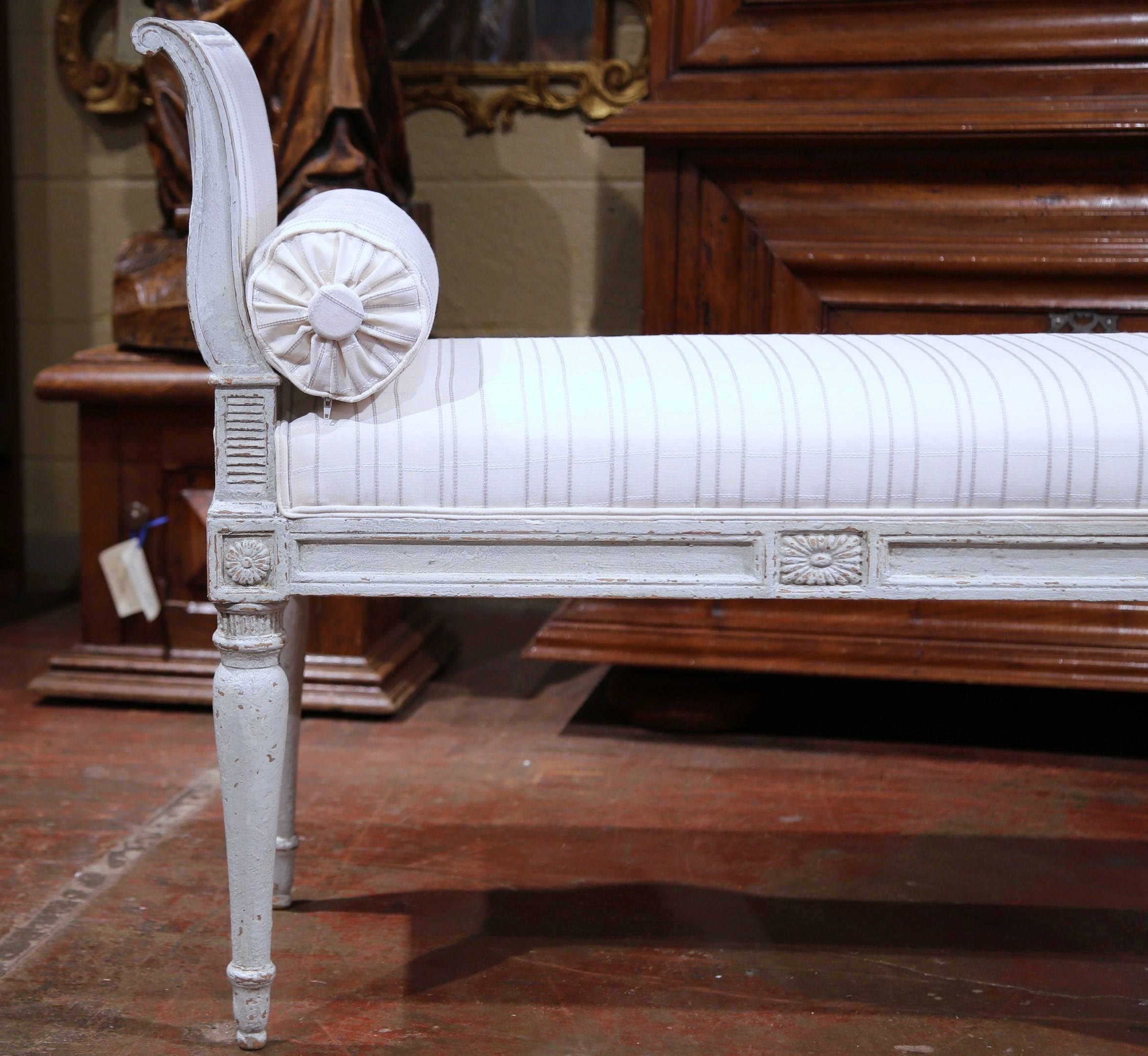 Hand-Carved 19th Century French Louis Philippe Carved and Painted Six-Leg Banquette Bench