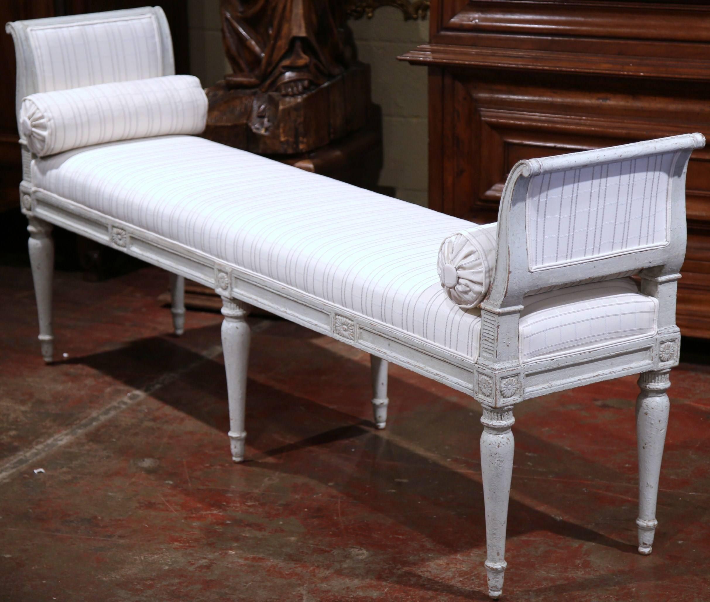 19th Century French Louis Philippe Carved and Painted Six-Leg Banquette Bench 1