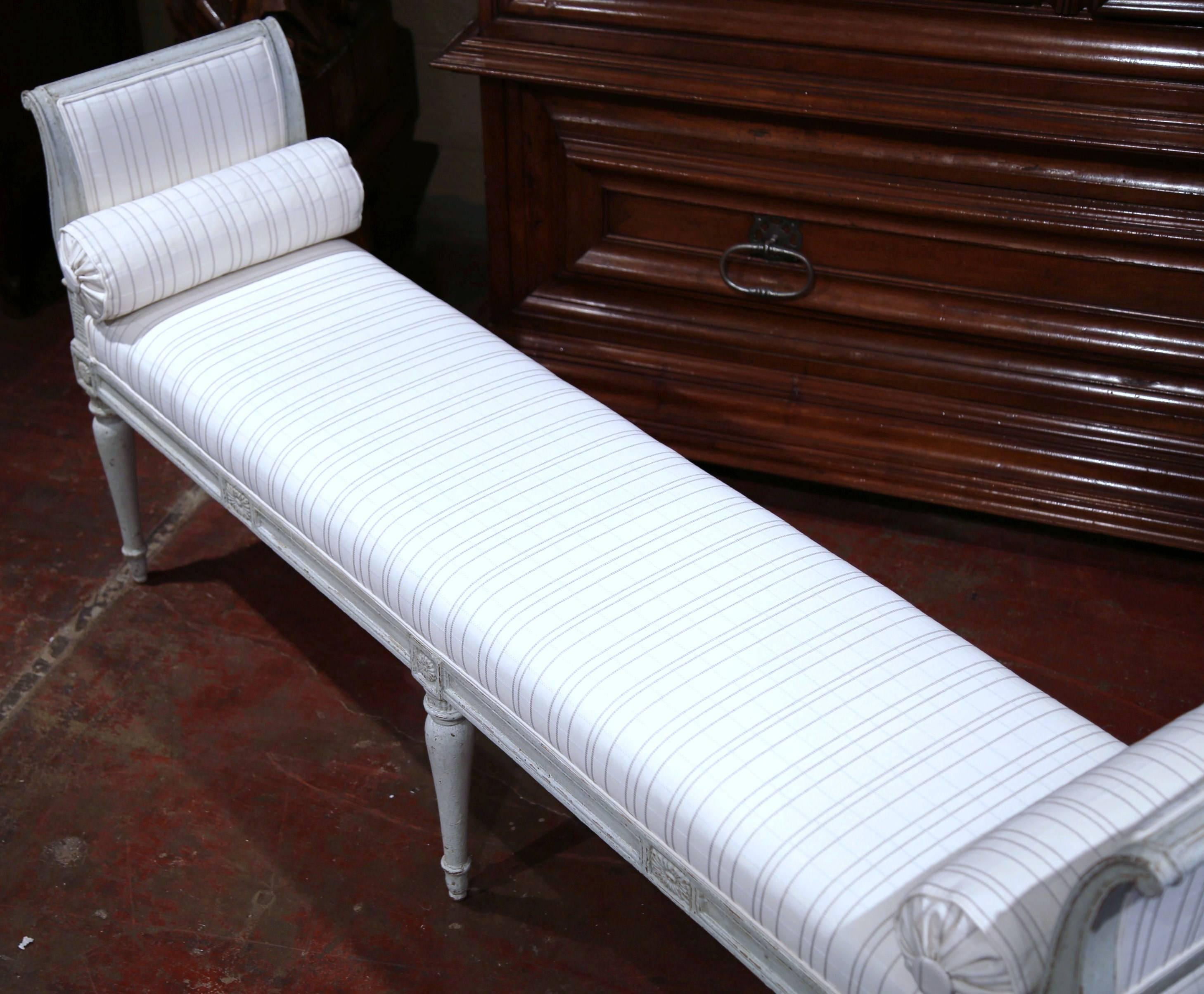 19th Century French Louis Philippe Carved and Painted Six-Leg Banquette Bench 3