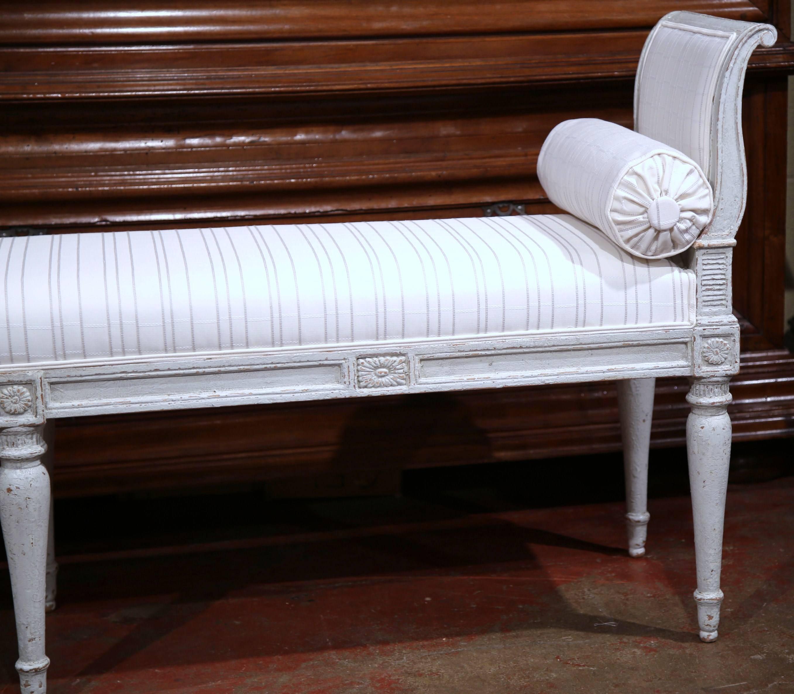 Fabric 19th Century French Louis Philippe Carved and Painted Six-Leg Banquette Bench
