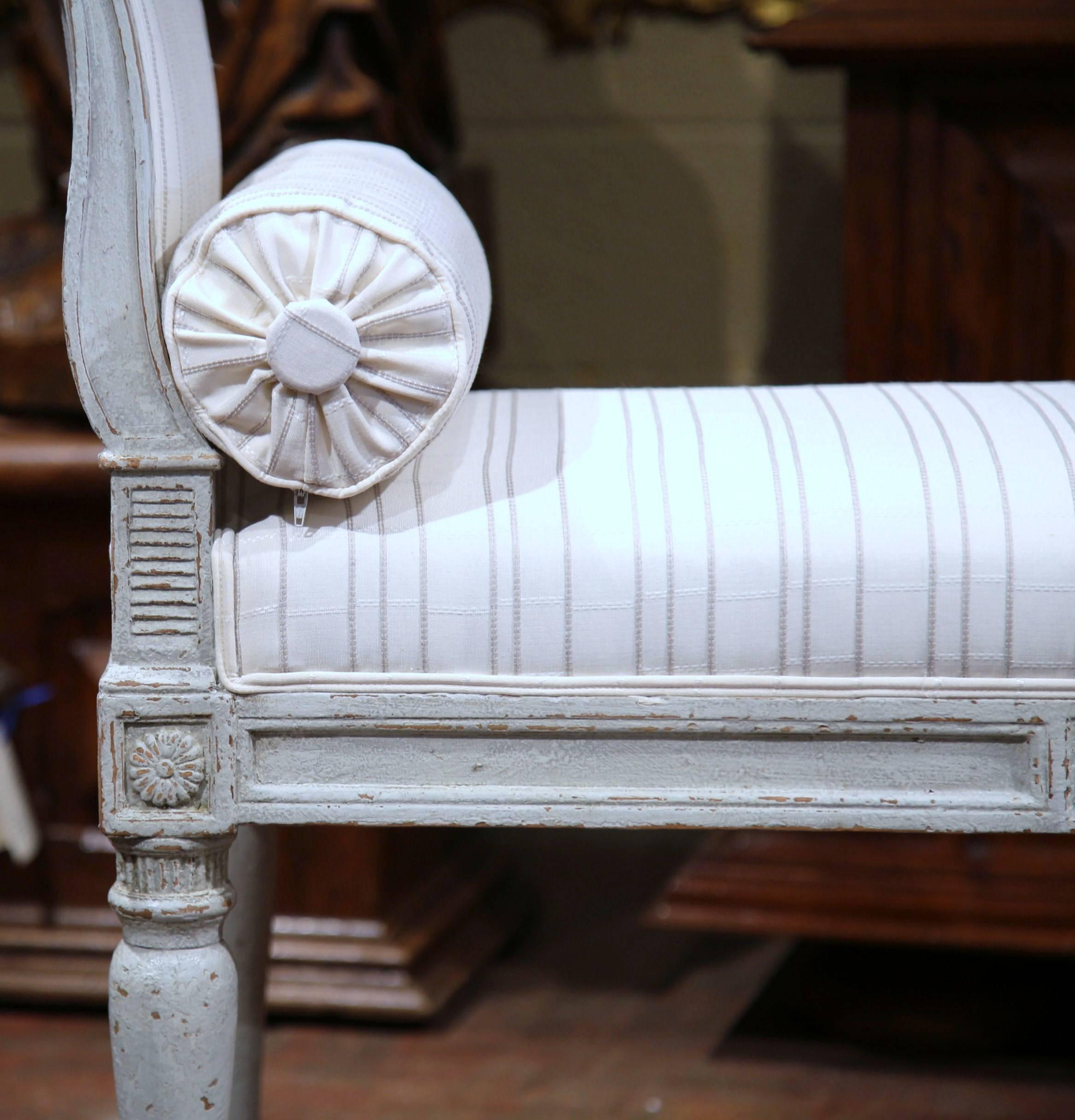 19th Century French Louis Philippe Carved and Painted Six-Leg Banquette Bench 5