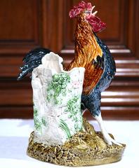19th Century French Painted Barbotine Rooster Vase Signed Louis Carrier-Belleuse
