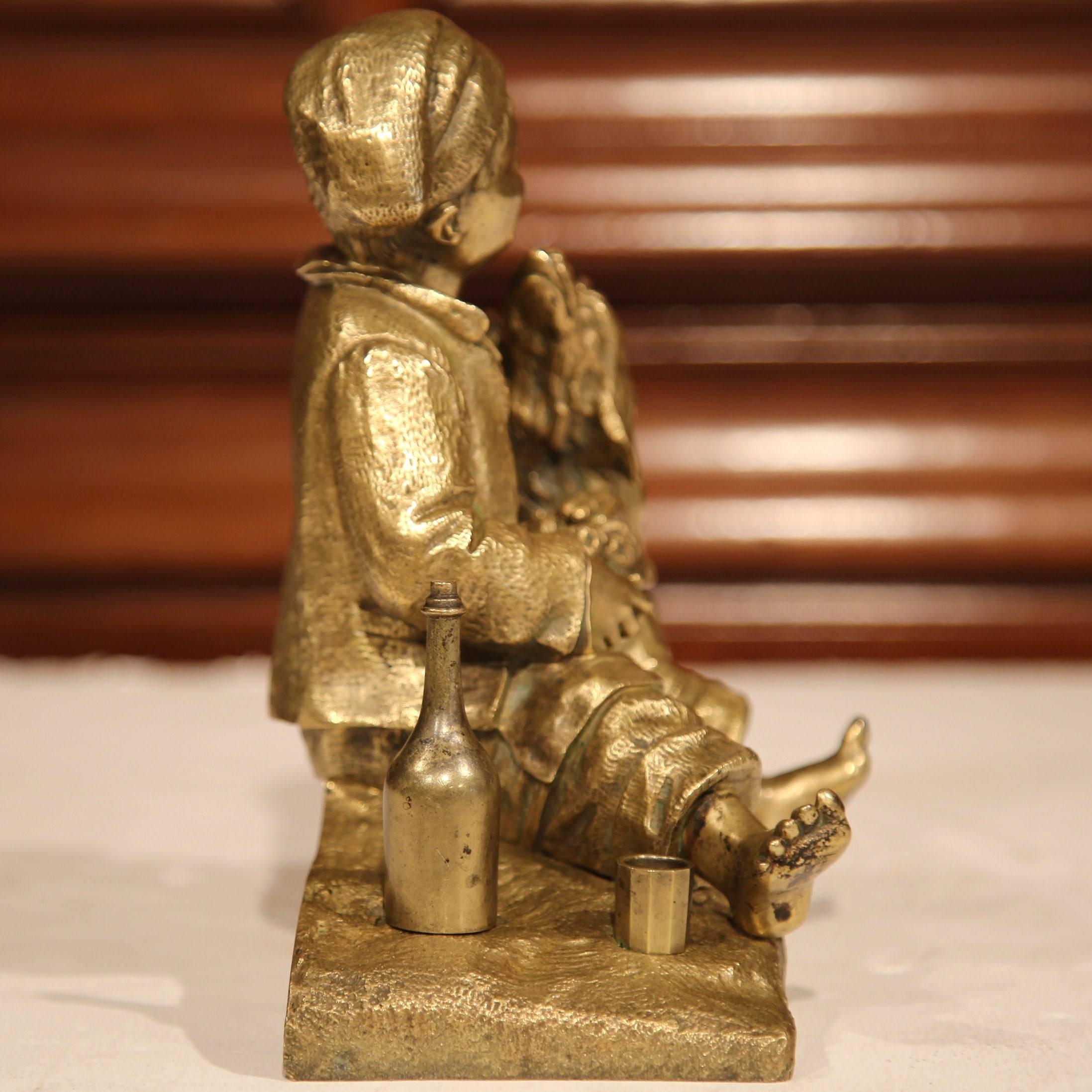 19th Century French Patinated Bronze Sculpture with Young Boy and Dog 2