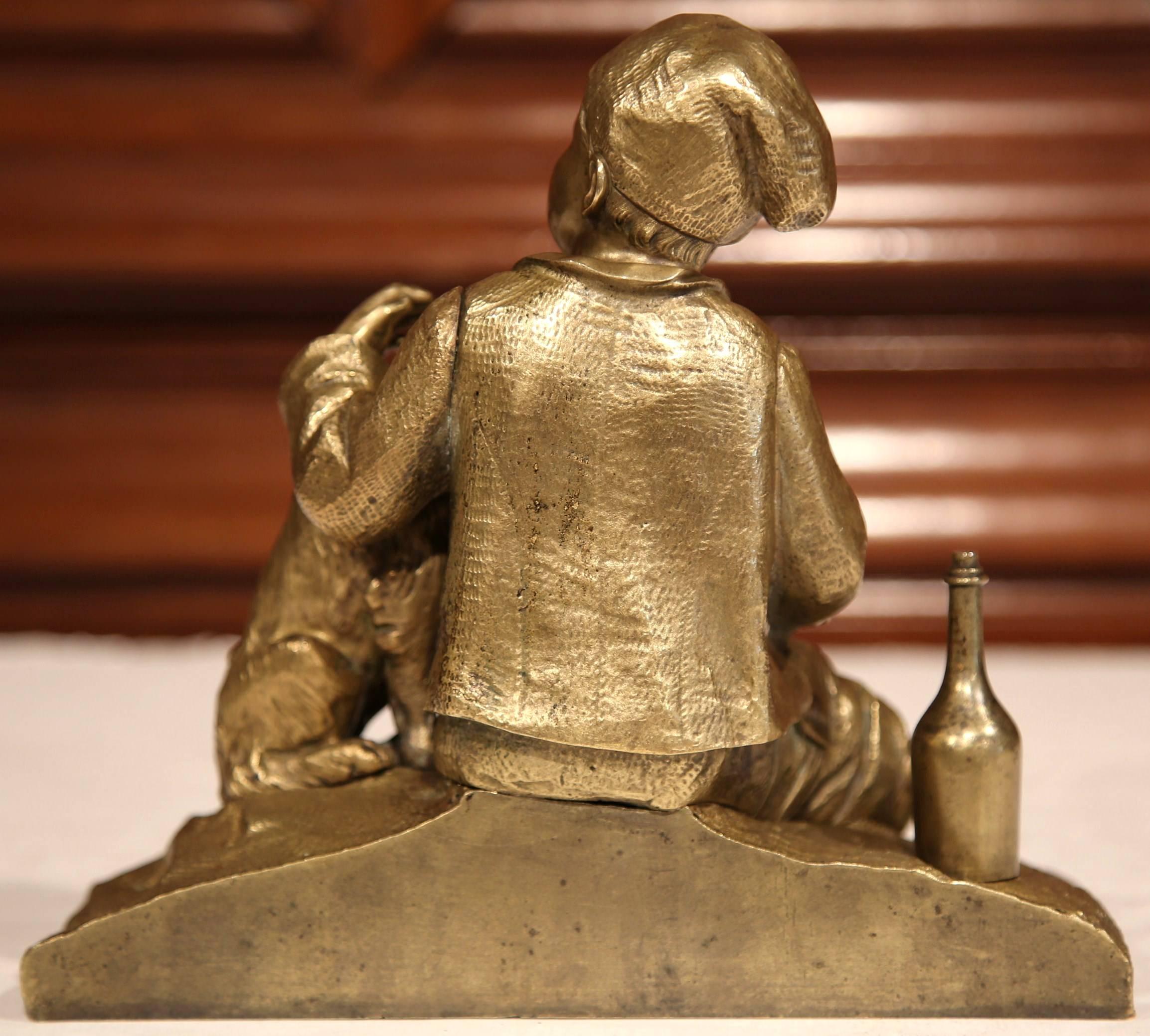 19th Century French Patinated Bronze Sculpture with Young Boy and Dog 4