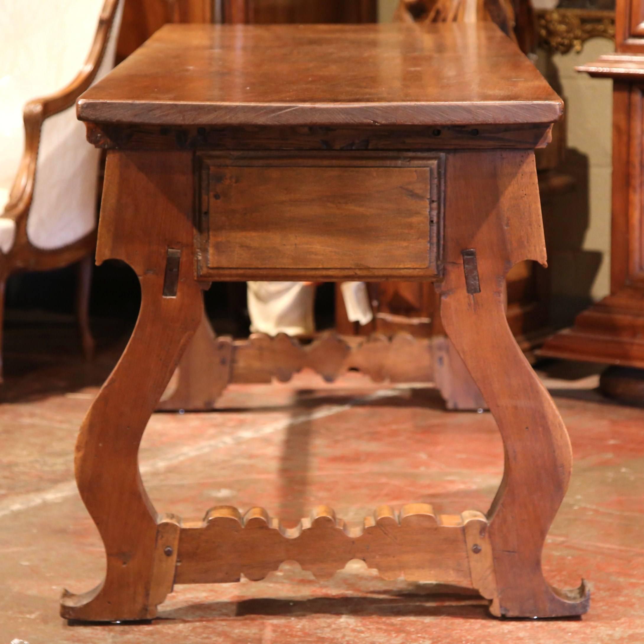 19th Century Spanish Carved Walnut Desk with Drawers and Single Plank Tabletop 4
