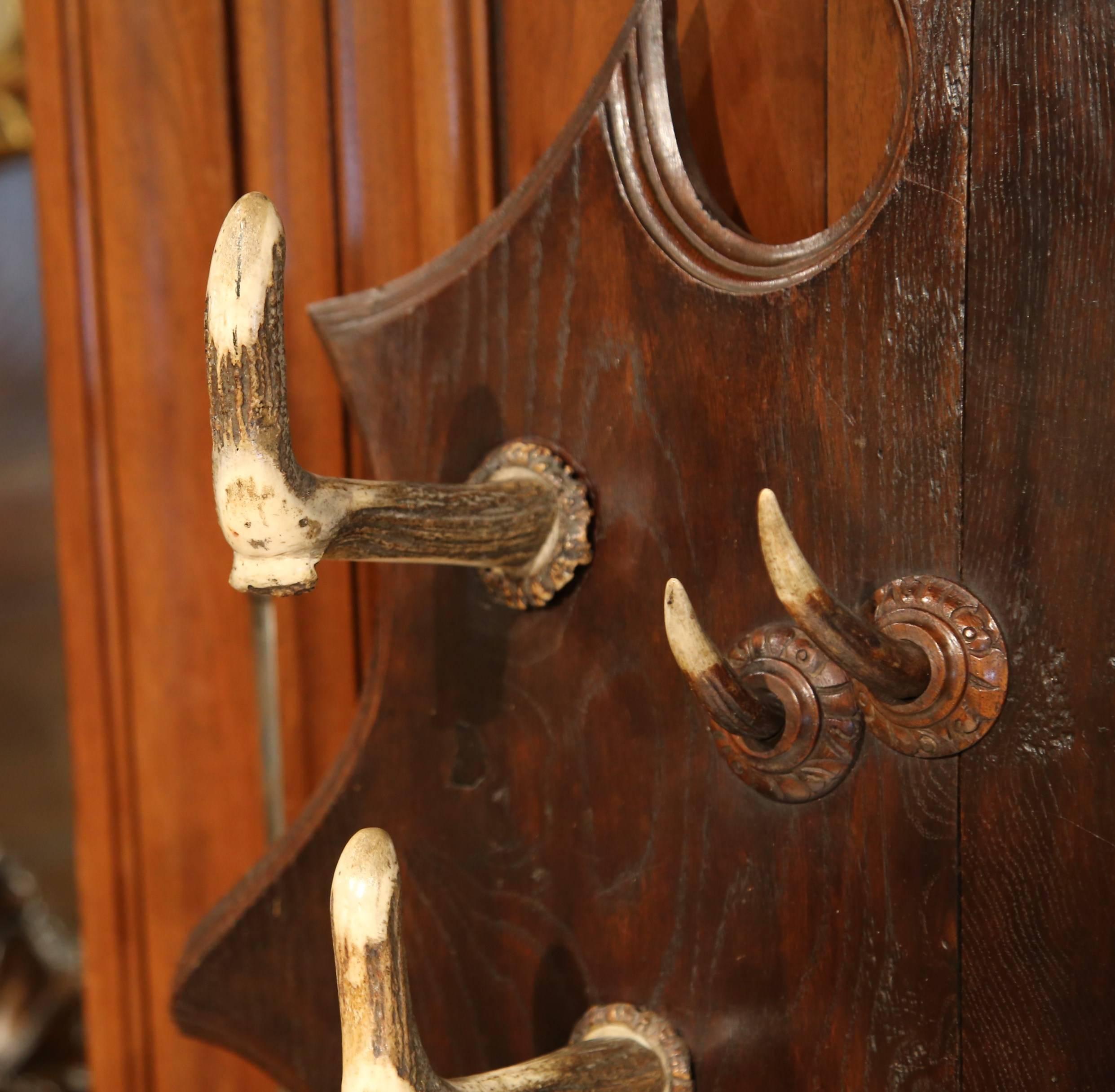19th Century French Black Forest Carved Gun or Coat Rack with Antlers and Horns 3