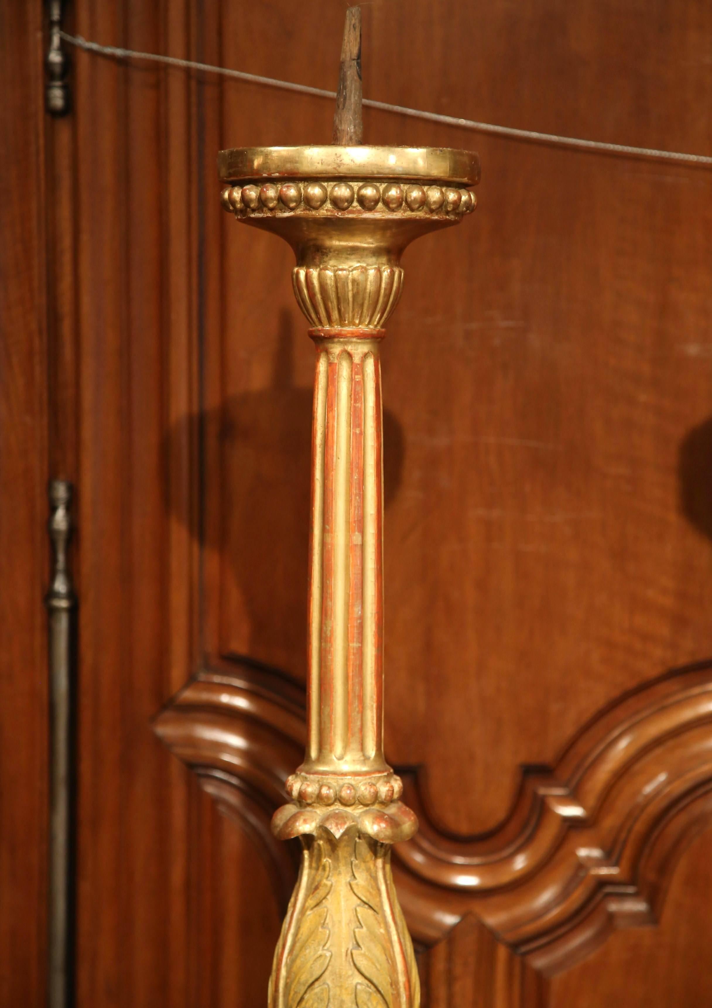 Pair of 19th Century Italian Carved Giltwood Prickets Altar Candlesticks 3