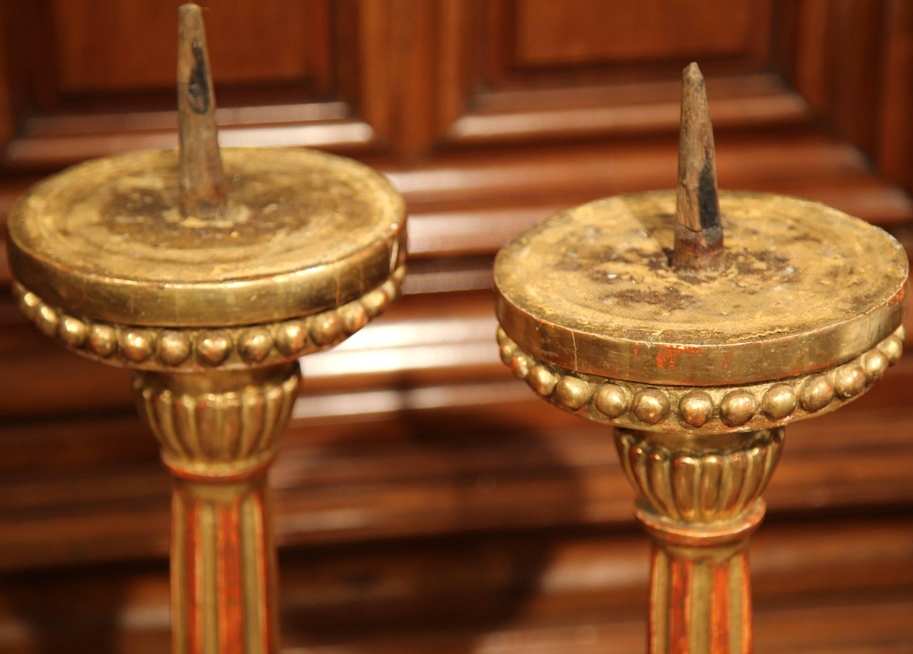 Pair of 19th Century Italian Carved Giltwood Prickets Altar Candlesticks 7