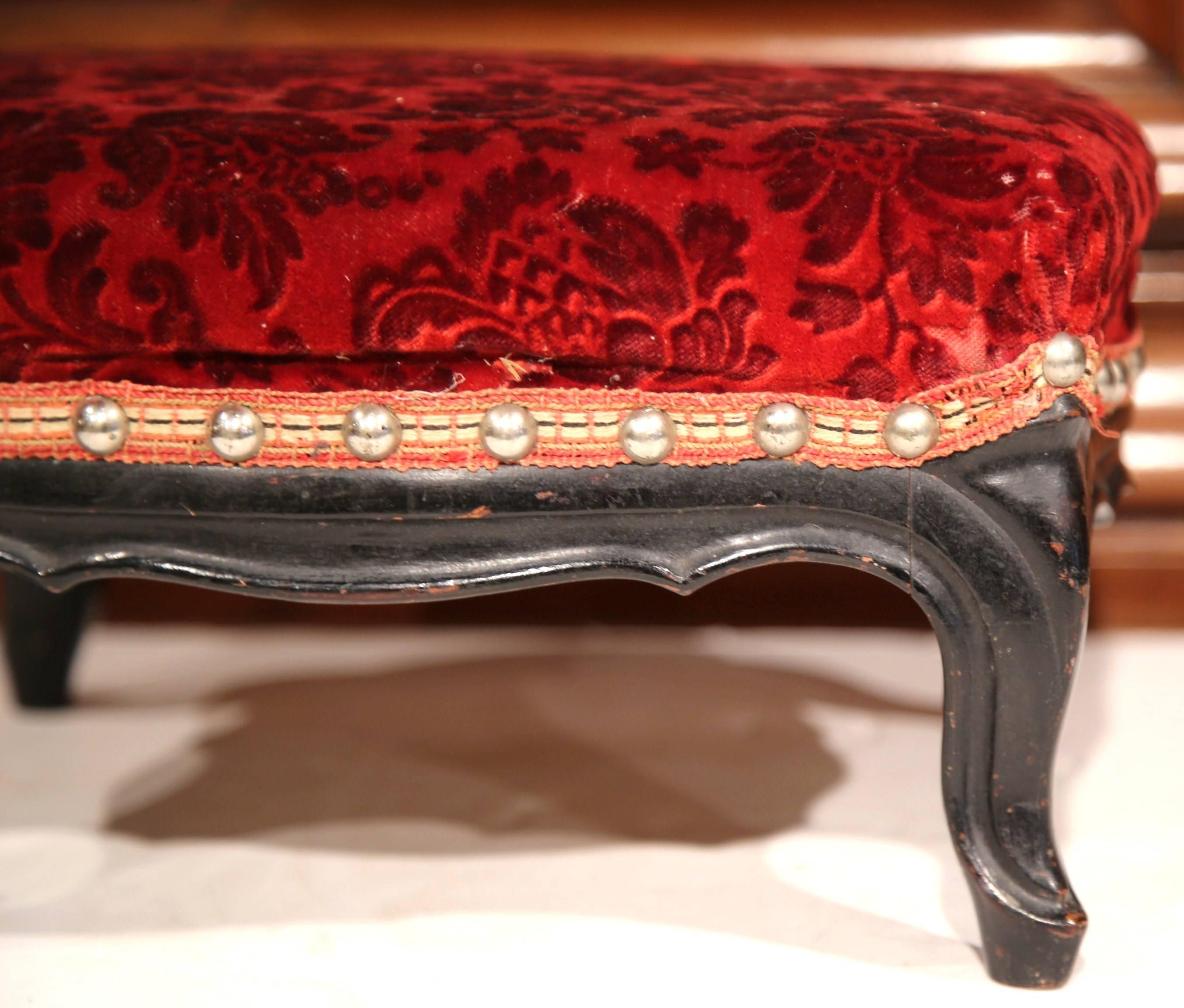 19th Century French Carved Ebonized Footstools with Red Velvet, Set of Six In Excellent Condition In Dallas, TX