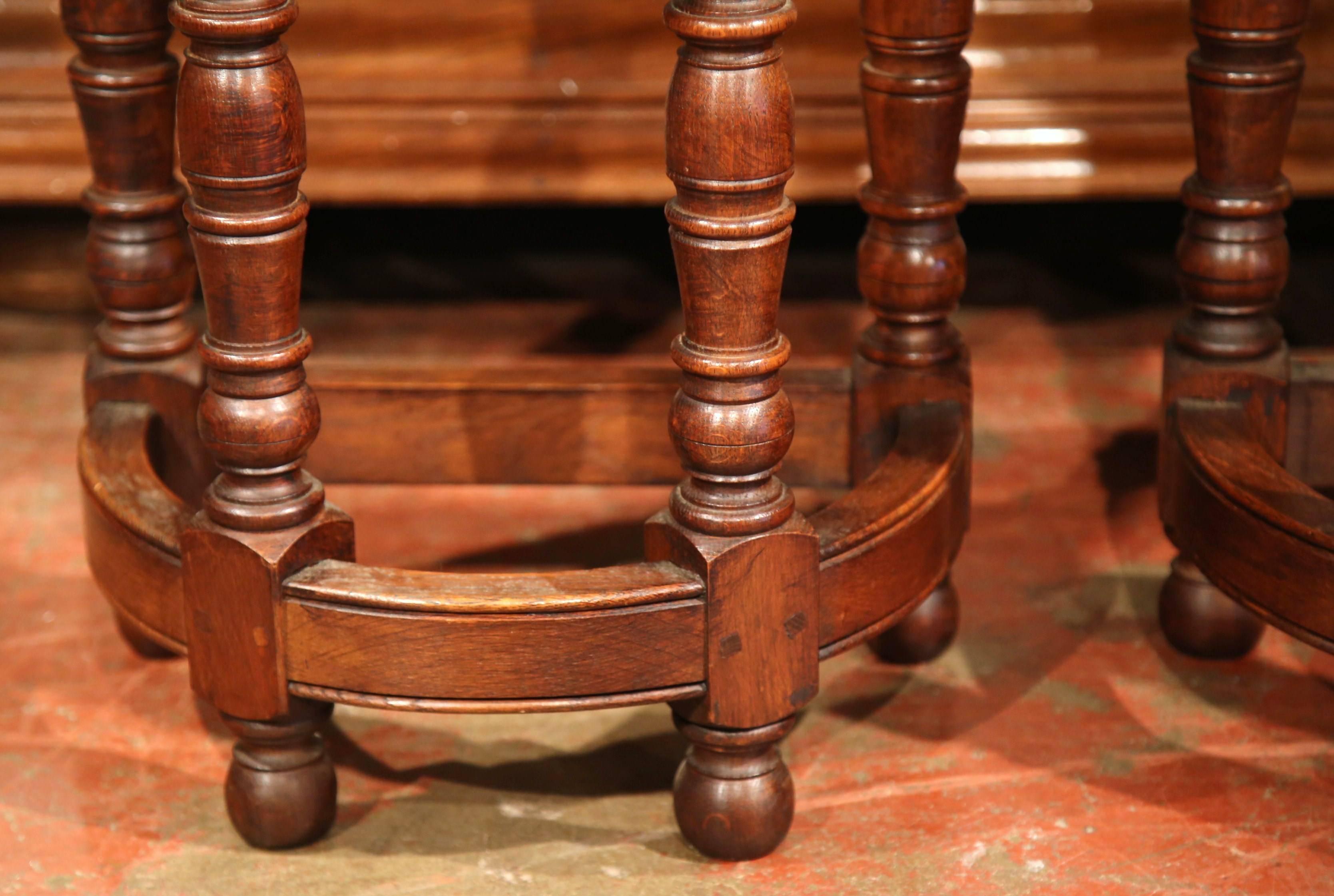 Pair of Mid-20th Century Carved Walnut Demilune Side Tables with Turned Legs 4