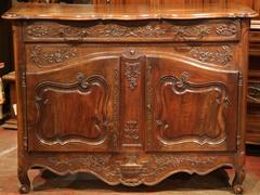 19th Century, French Louis XV Carved Walnut Two-Door Buffet from Provence