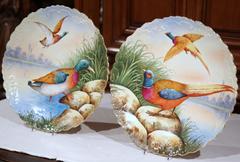 Pair of 19th Century French Hand-Painted Porcelain Birds Plates from Limoges