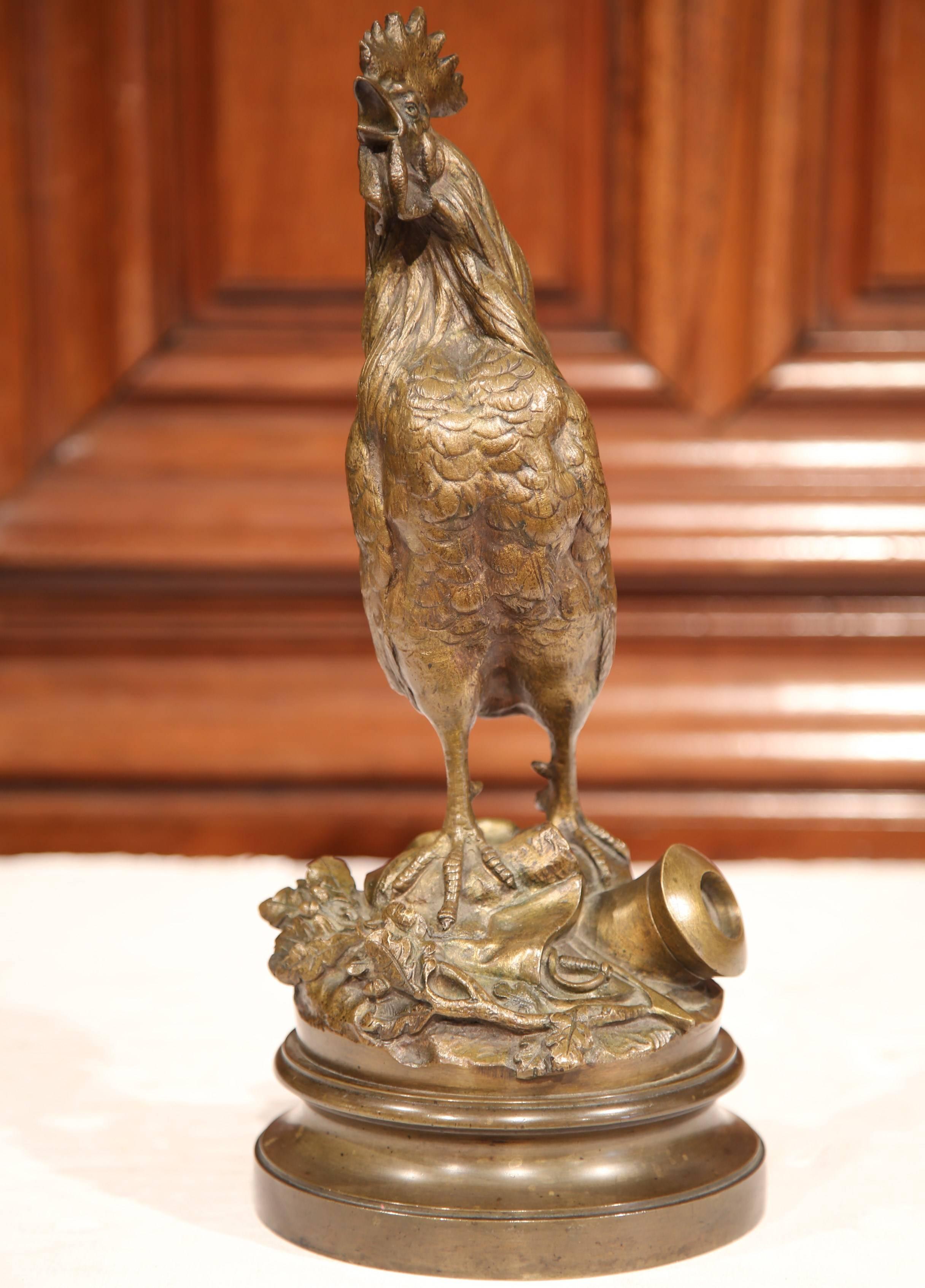19th Century French Patinated Rooster Bronze Sculpture Signed P. Lecourtier 1