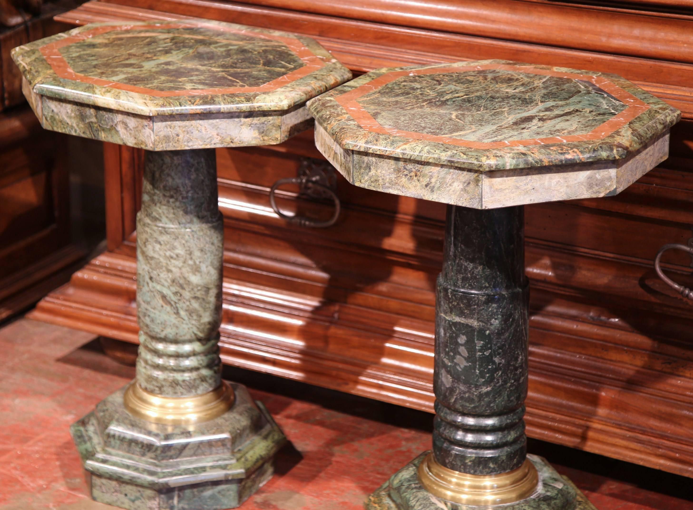 Pair of 19th Century Italian Carved Marble Octagonal Pedestal Side Tables (Messing)