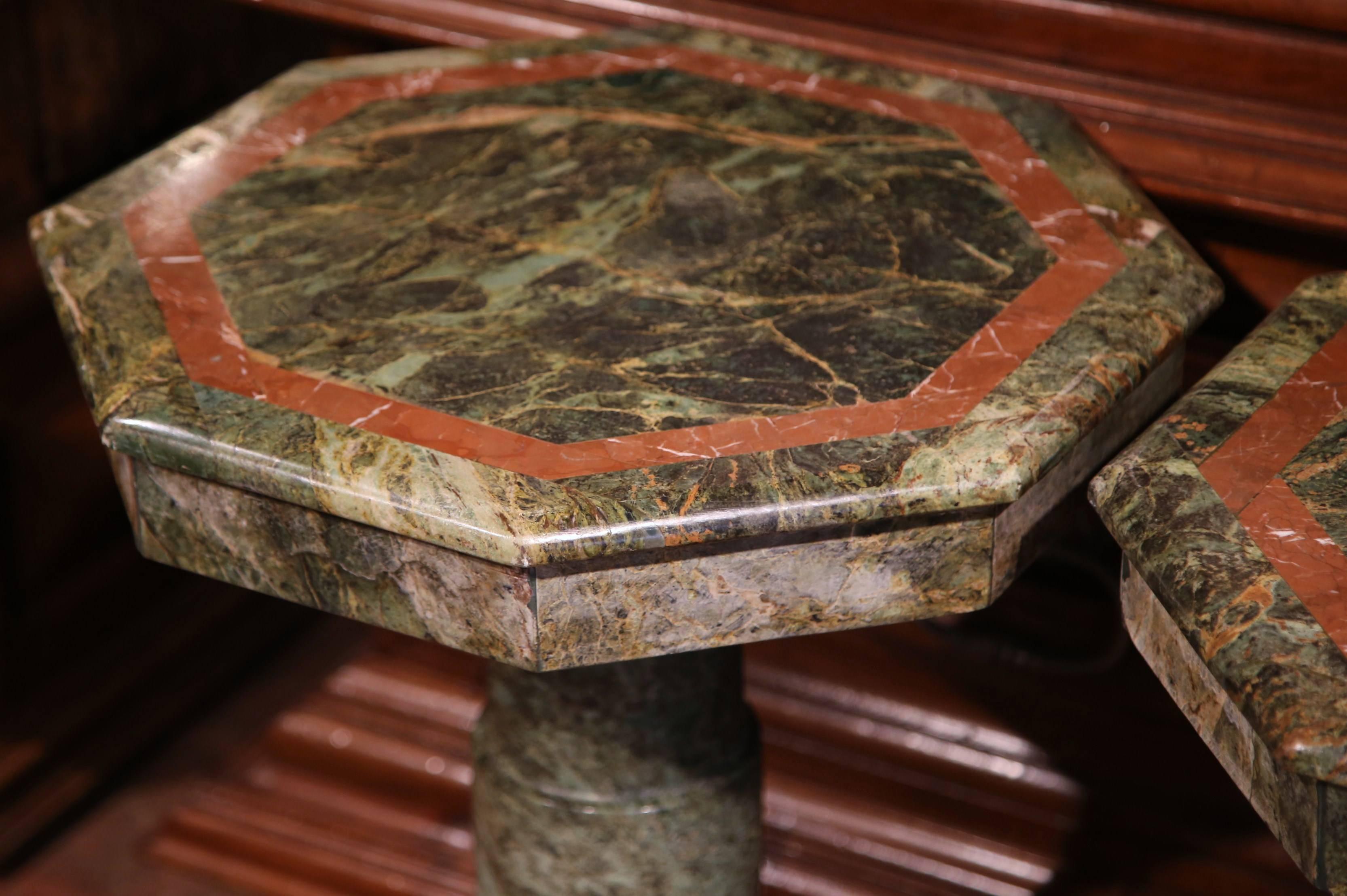 Pair of 19th Century Italian Carved Marble Octagonal Pedestal Side Tables 2