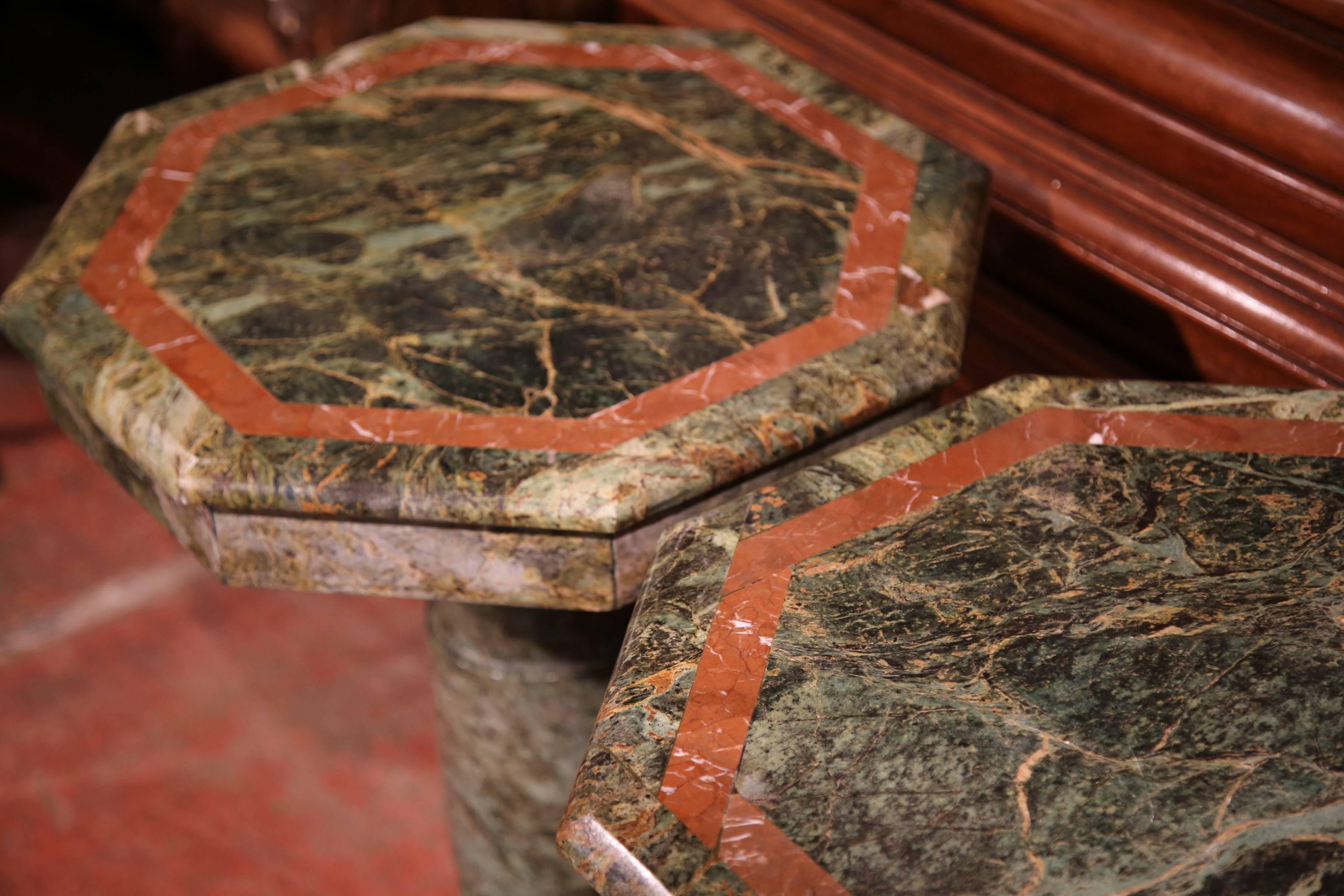 Pair of 19th Century Italian Carved Marble Octagonal Pedestal Side Tables 1