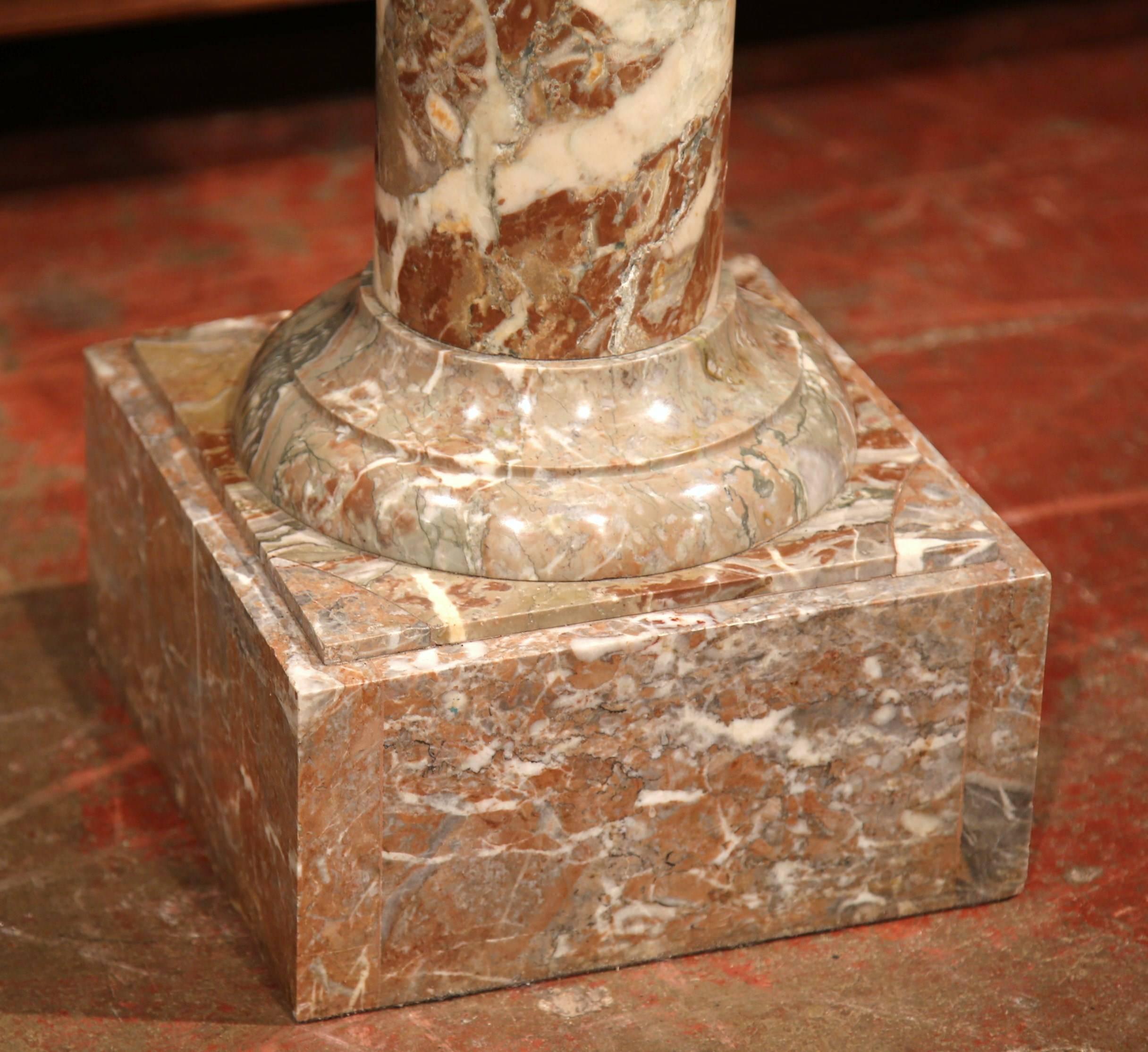 19th Century French Carved Variegated Marble Pedestal with Square Swivel Top In Excellent Condition In Dallas, TX