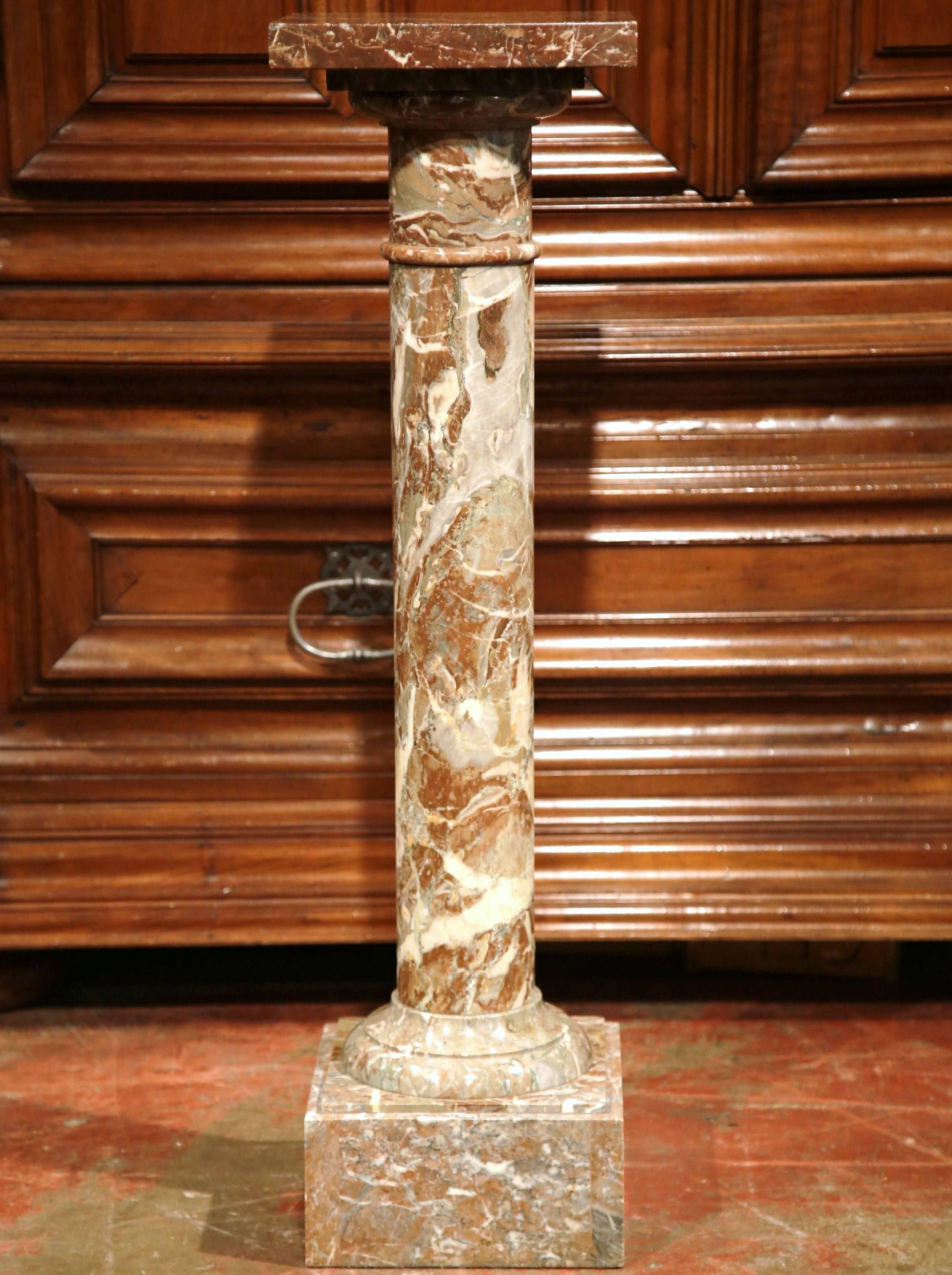 19th Century French Carved Variegated Marble Pedestal with Square Swivel Top 1