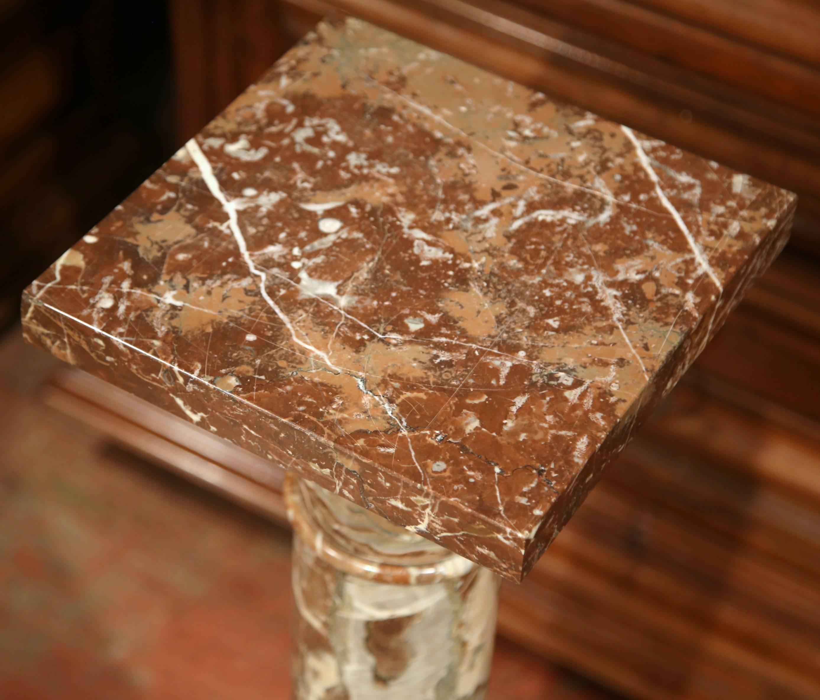 19th Century French Carved Variegated Marble Pedestal with Square Swivel Top 2