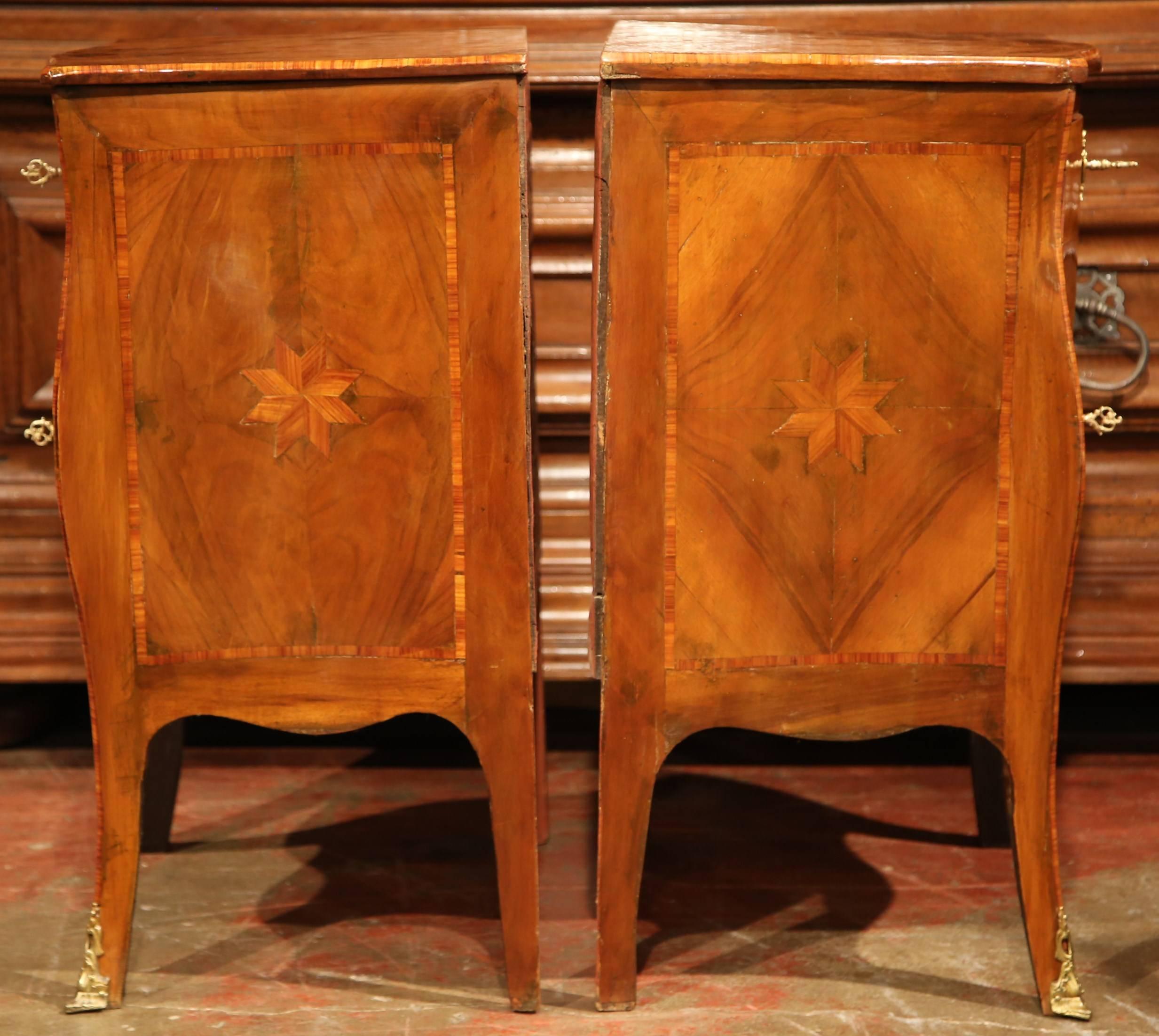 Pair of 19th Century French Louis XV Carved Walnut Bedside Tables with Marquetry 2