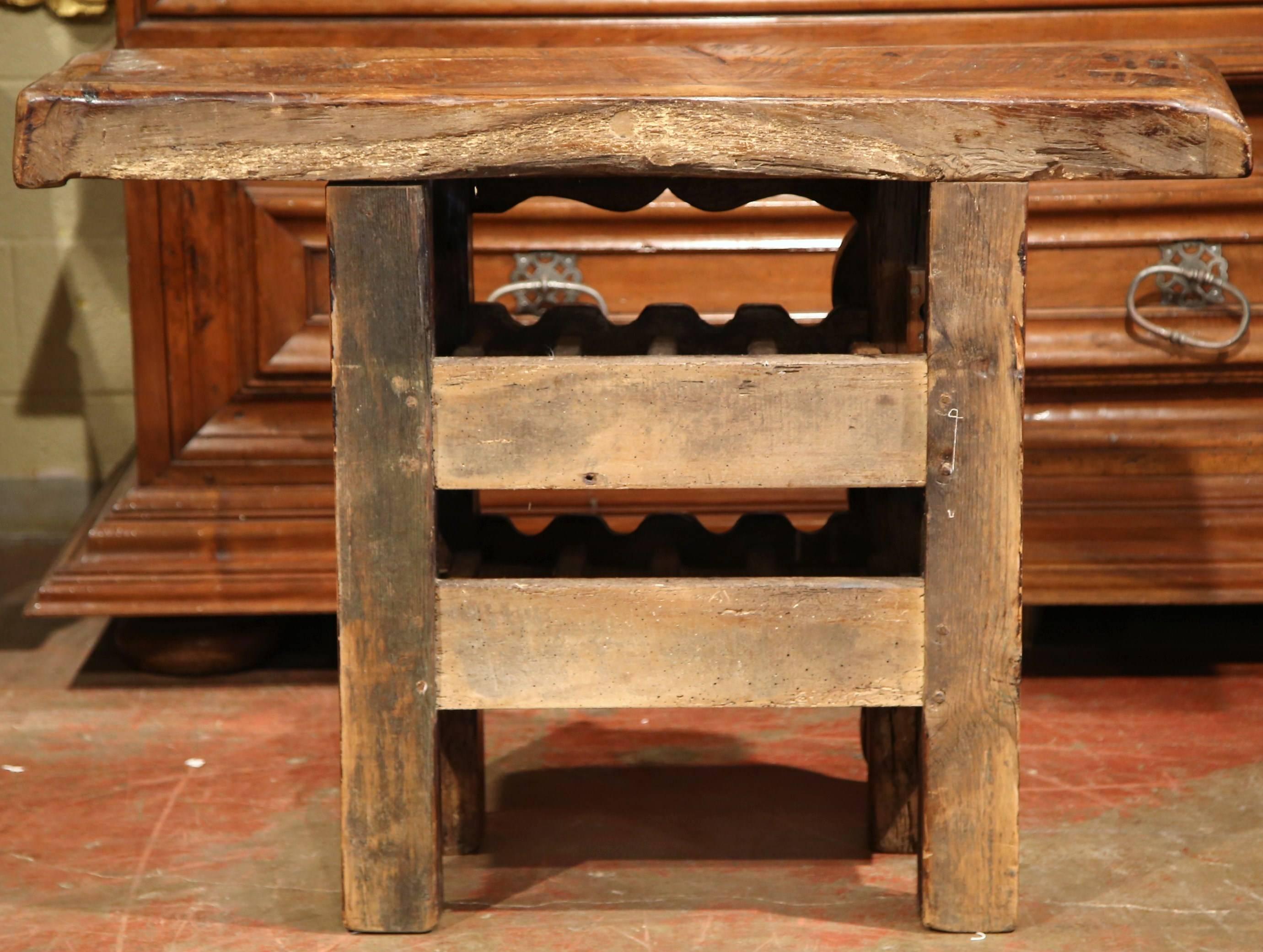 19th Century Rustic French Carpenter Press Table with Wine Bottles Storage Rack 2