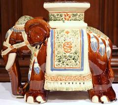 Mid-20th Century French Hand-Painted Faience Elephant Garden Seat