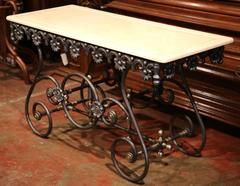 Polished Iron Butcher Pastry Table with Marble Top and Brass Mounts from France