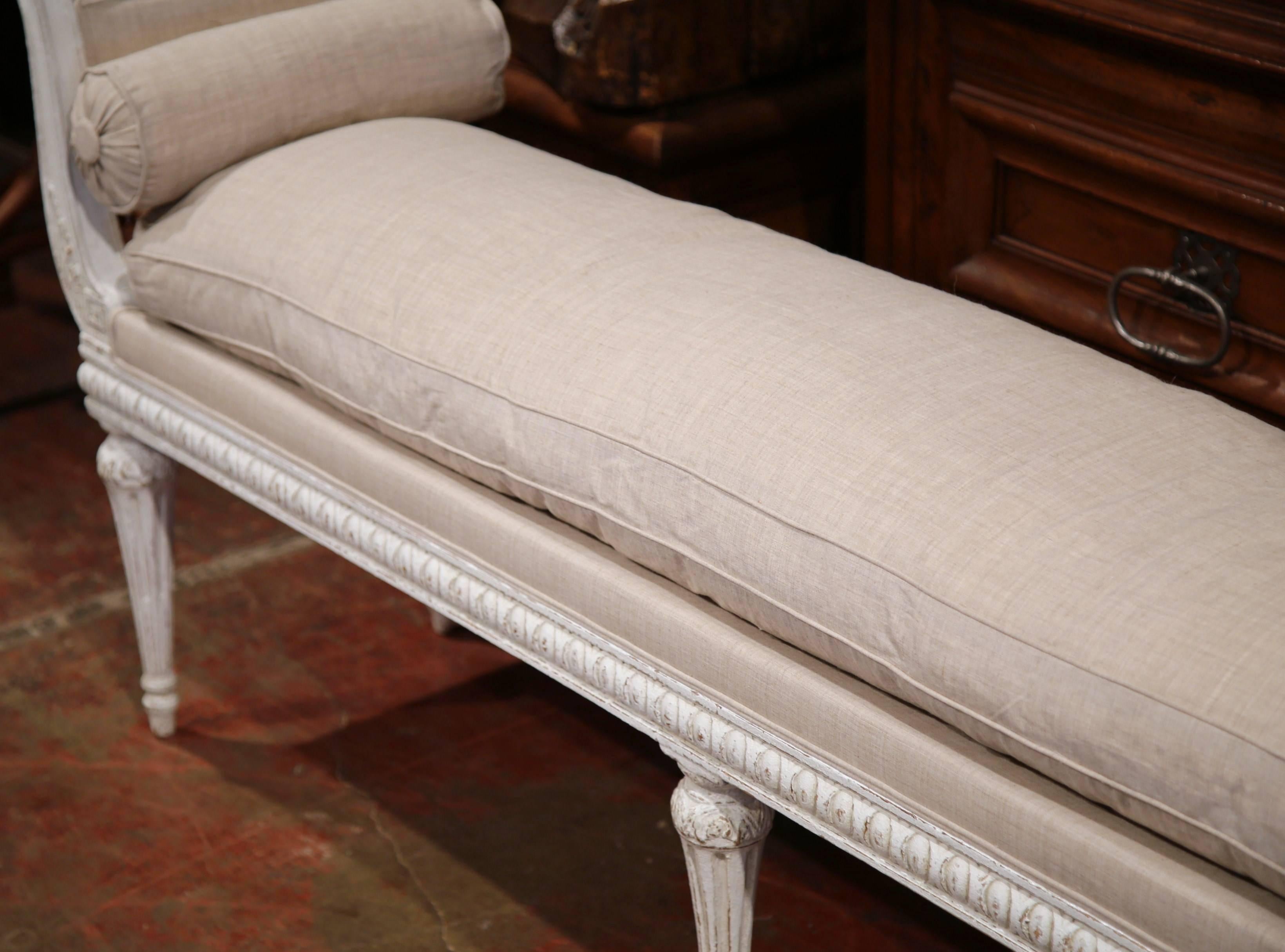 Late 19th Century French Directoire Carved Painted Six-Leg Bench with Cushion 1