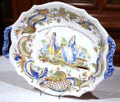 19th Century French Hand Painted Oval Faience Wall Platter from Rouen
