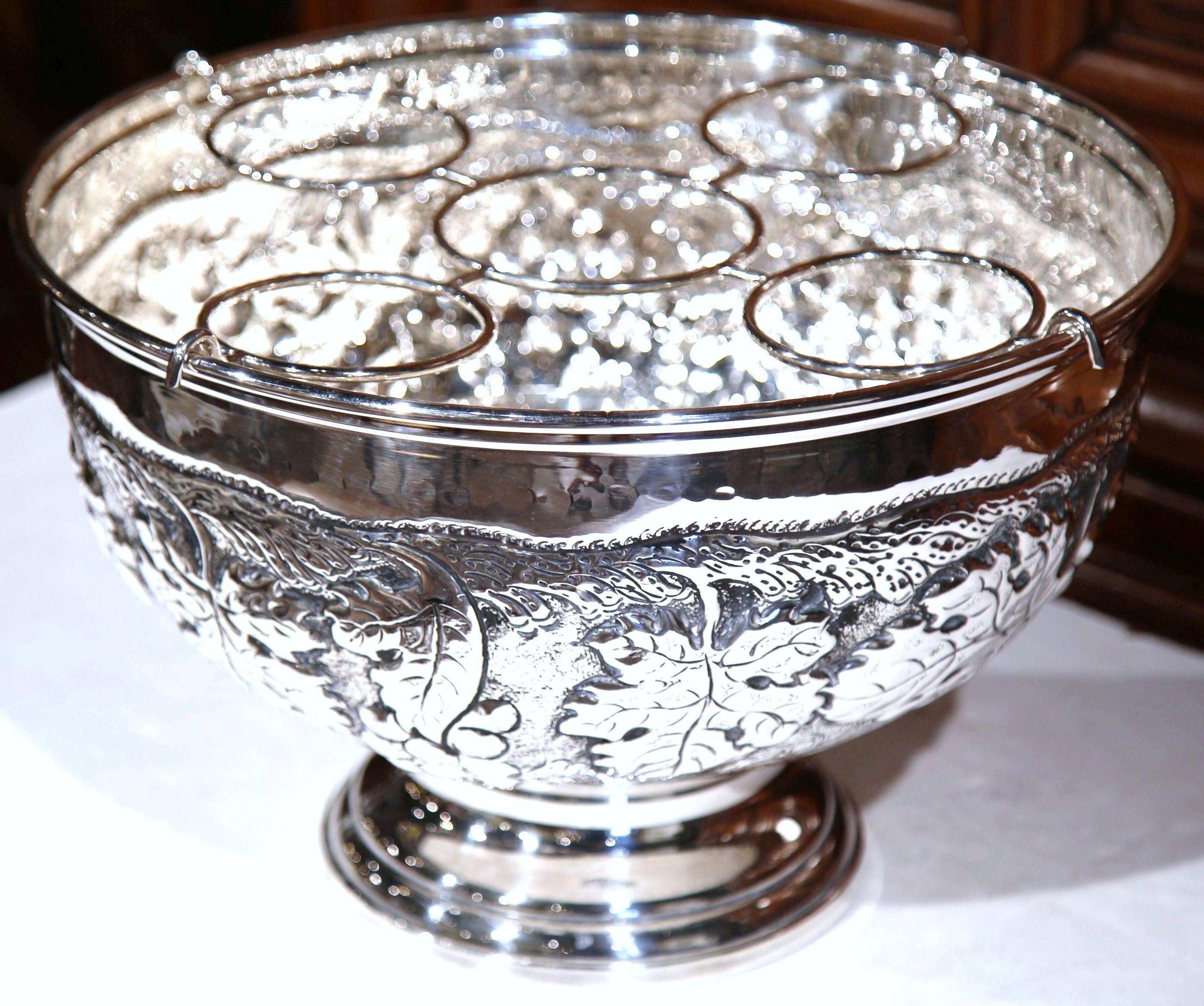 Large French Silver Plated Repousse Round Champagne or Wine Cooler In Excellent Condition In Dallas, TX