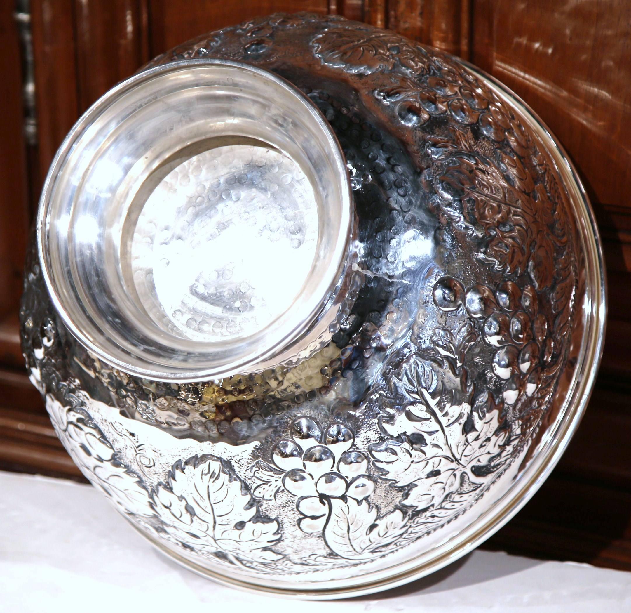Large French Silver Plated Repousse Round Champagne or Wine Cooler 2