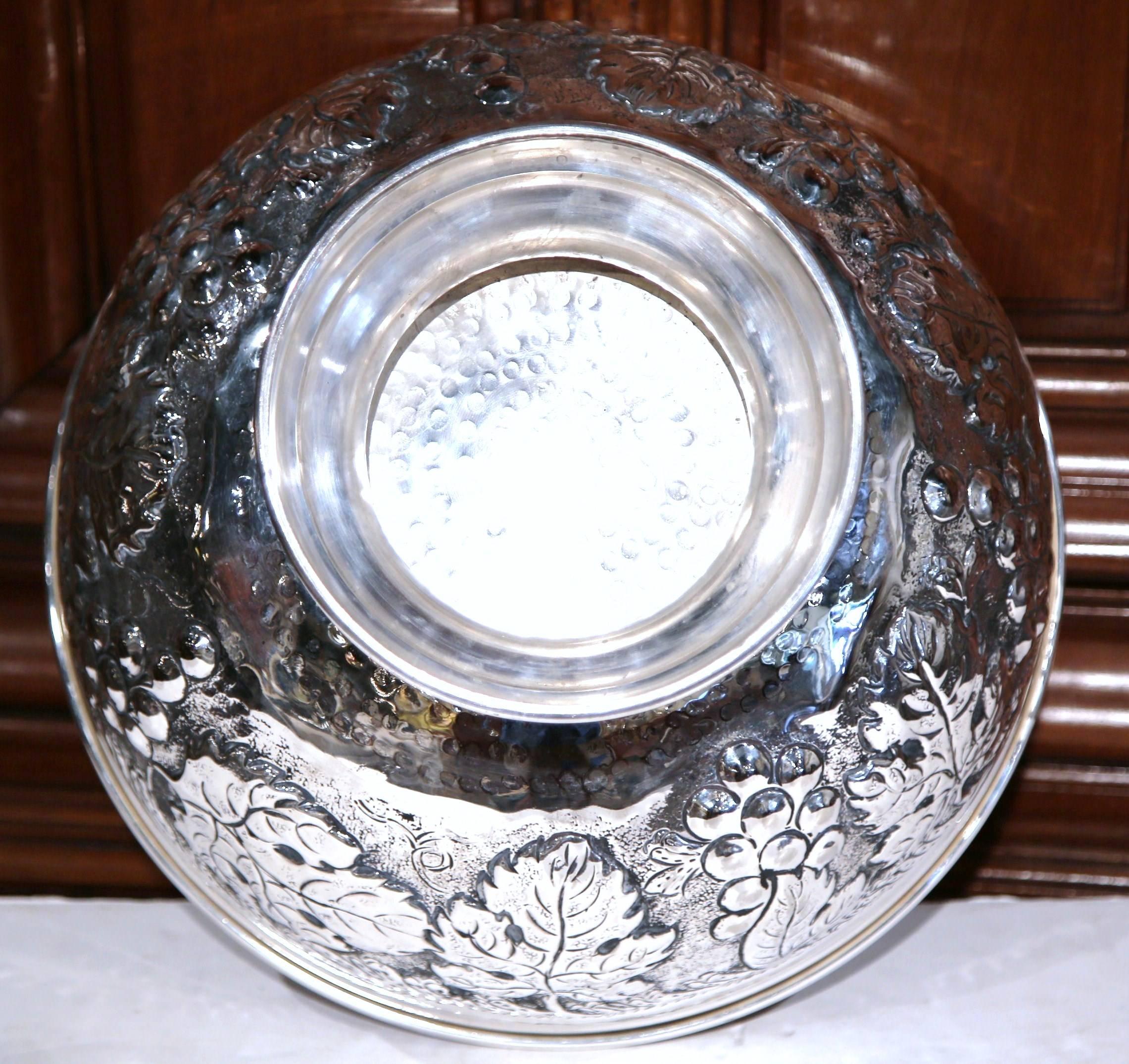 Large French Silver Plated Repousse Round Champagne or Wine Cooler 1