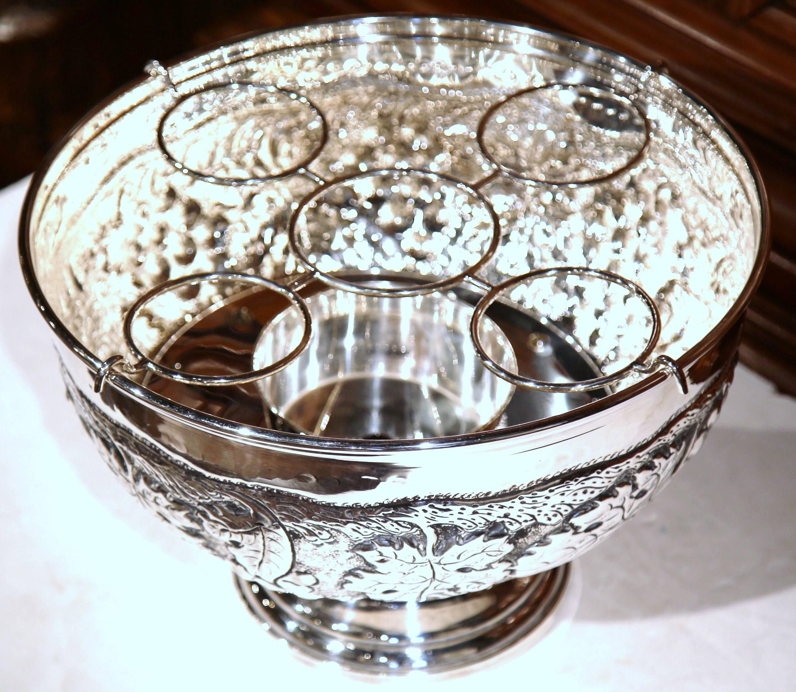 20th Century Large French Silver Plated Repousse Round Champagne or Wine Cooler