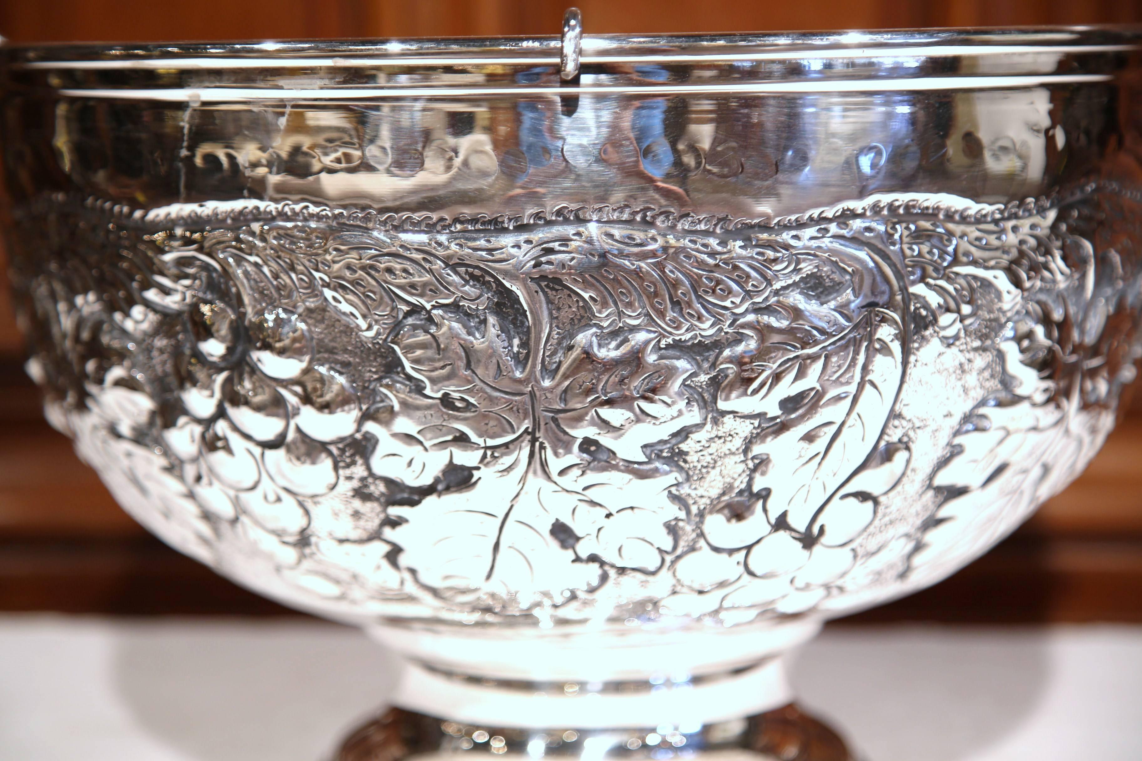 Repoussé Large French Silver Plated Repousse Round Champagne or Wine Cooler